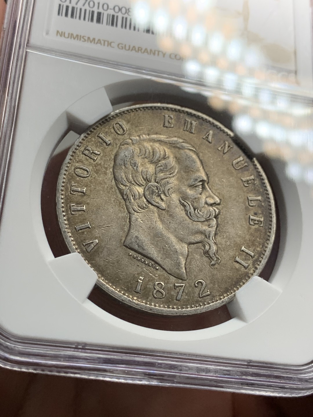 《竞宝斋》第38场-本周一 （全场顺丰包邮） NGC-XF45 意大利 1872年 艾曼纽尔二世 5里拉 大银币 老包浆 一流的味道