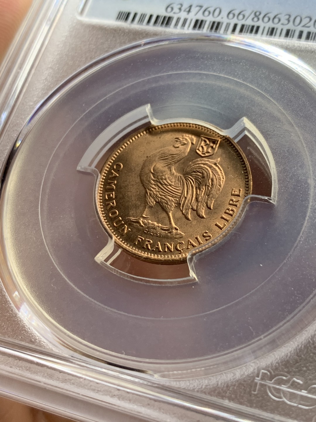 《竞宝斋》第38场-本周一 （全场顺丰包邮） PCGS-MS 66RD 法属喀麦隆1943年50分 铜光充沛 亚军分