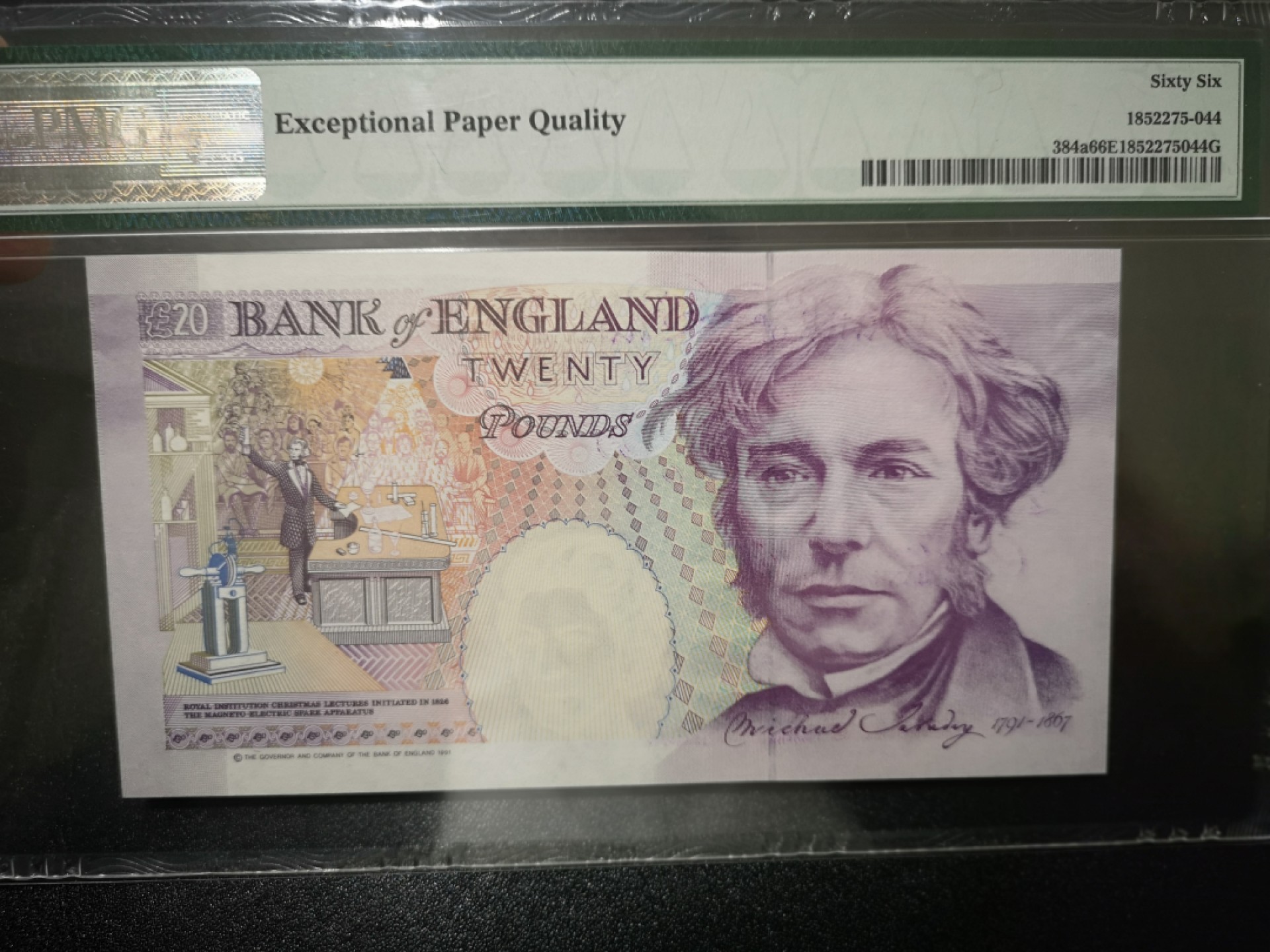 《外钞收藏家》第一百七十期拍卖（本期59件） 1991年英国E序列20镑 PMG66 首发冠A01 初版关门号