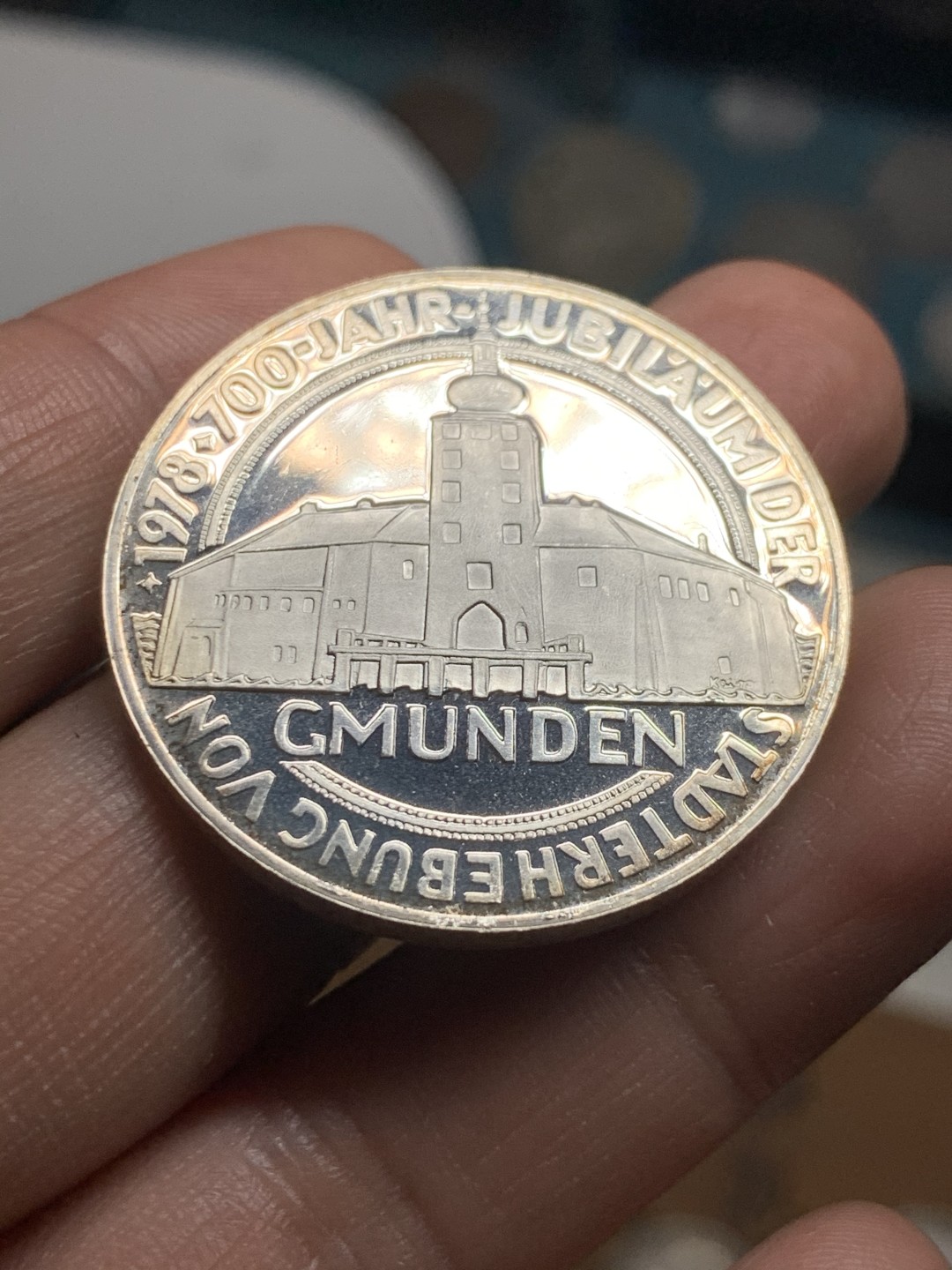 《竞宝斋》第38场-本周一 （全场顺丰包邮） 奥地利共和国 1978年 100先令 精制大银币 格蒙登建城700周年纪念   24克