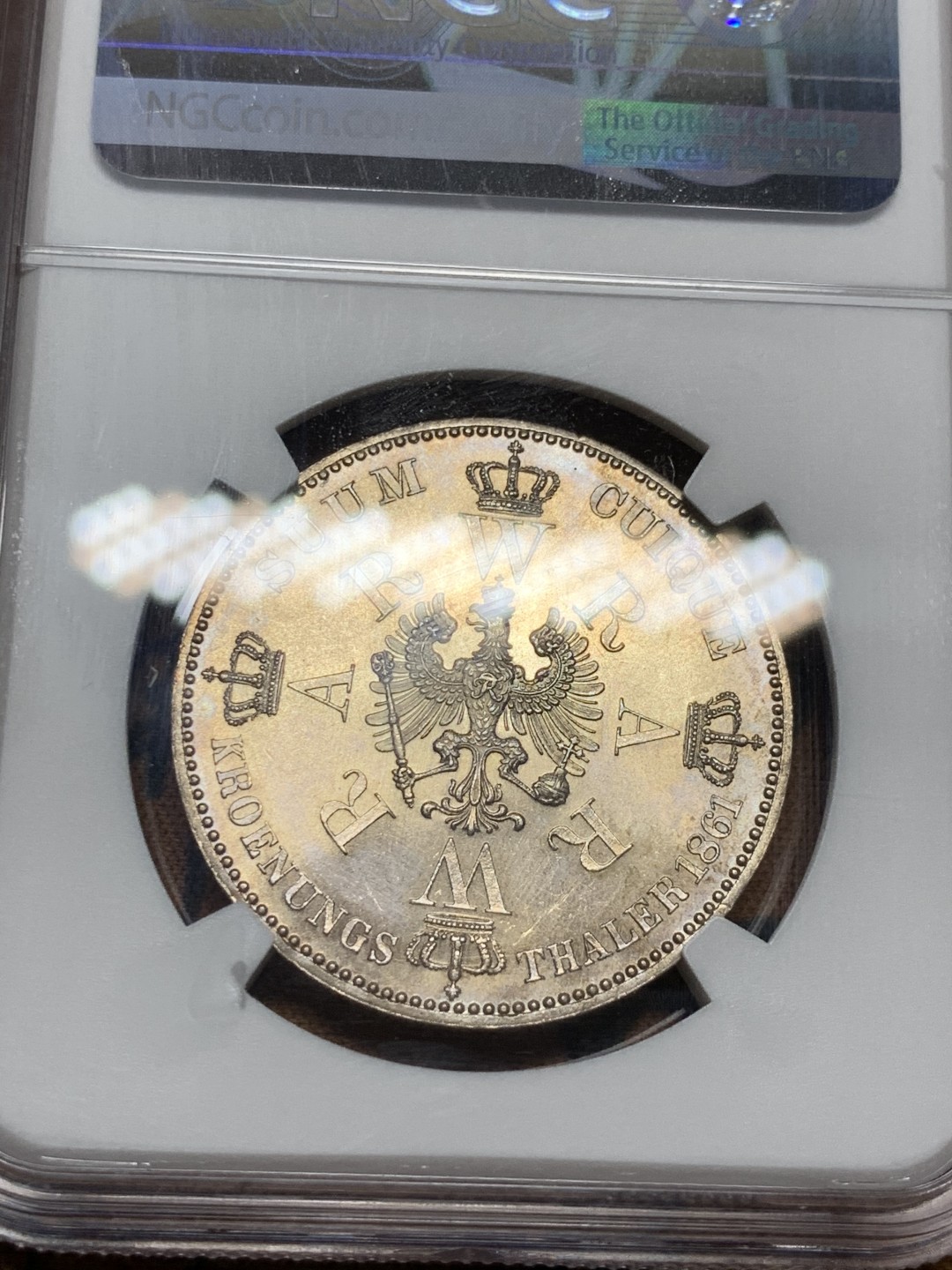 《竞宝斋》第38场-本周一 （全场顺丰包邮） NGC-unc 德国普鲁士1861年毛衣泰勒 状态好 PL底板