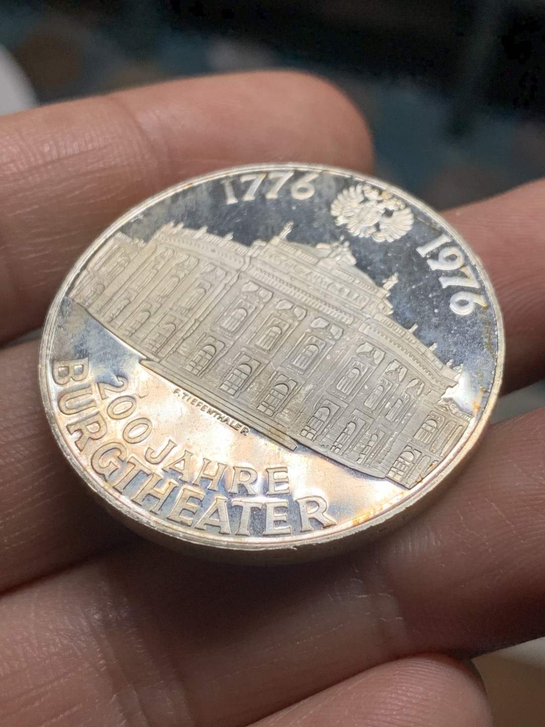 《竞宝斋》第38场-本周一 （全场顺丰包邮） 奥地利共和国 1976年 100先令 精制大银币 布尔格大剧院200周年纪念 24克