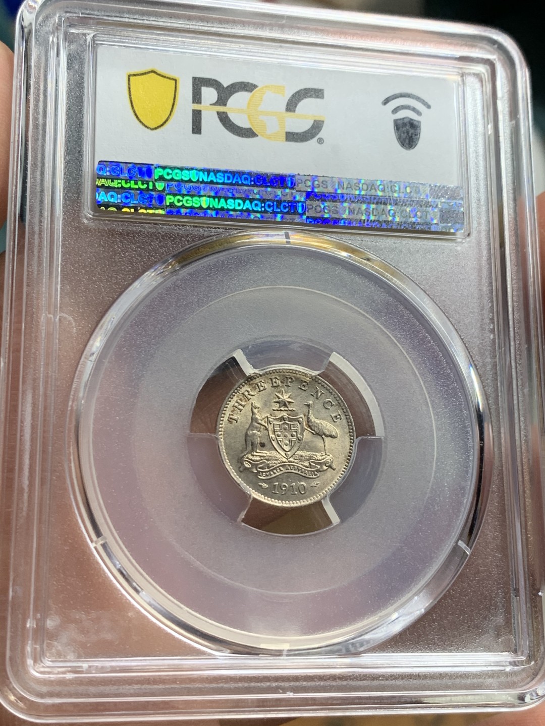 《竞宝斋》第38场-本周一 （全场顺丰包邮） PCGS-MS 62 英属澳大利亚1910年爱德华七世3便士银币