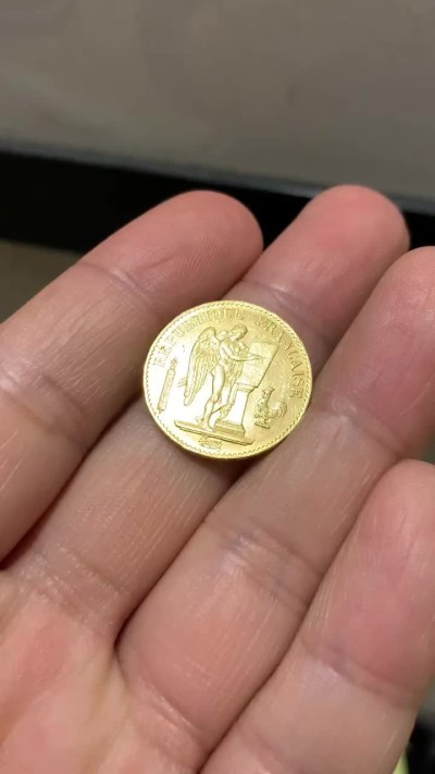 《竞宝斋》第38场-本周一 （全场顺丰包邮） 法国 1875年 天使公鸡 20法郎金币 原光 6.45克 90%含金量 热门品种