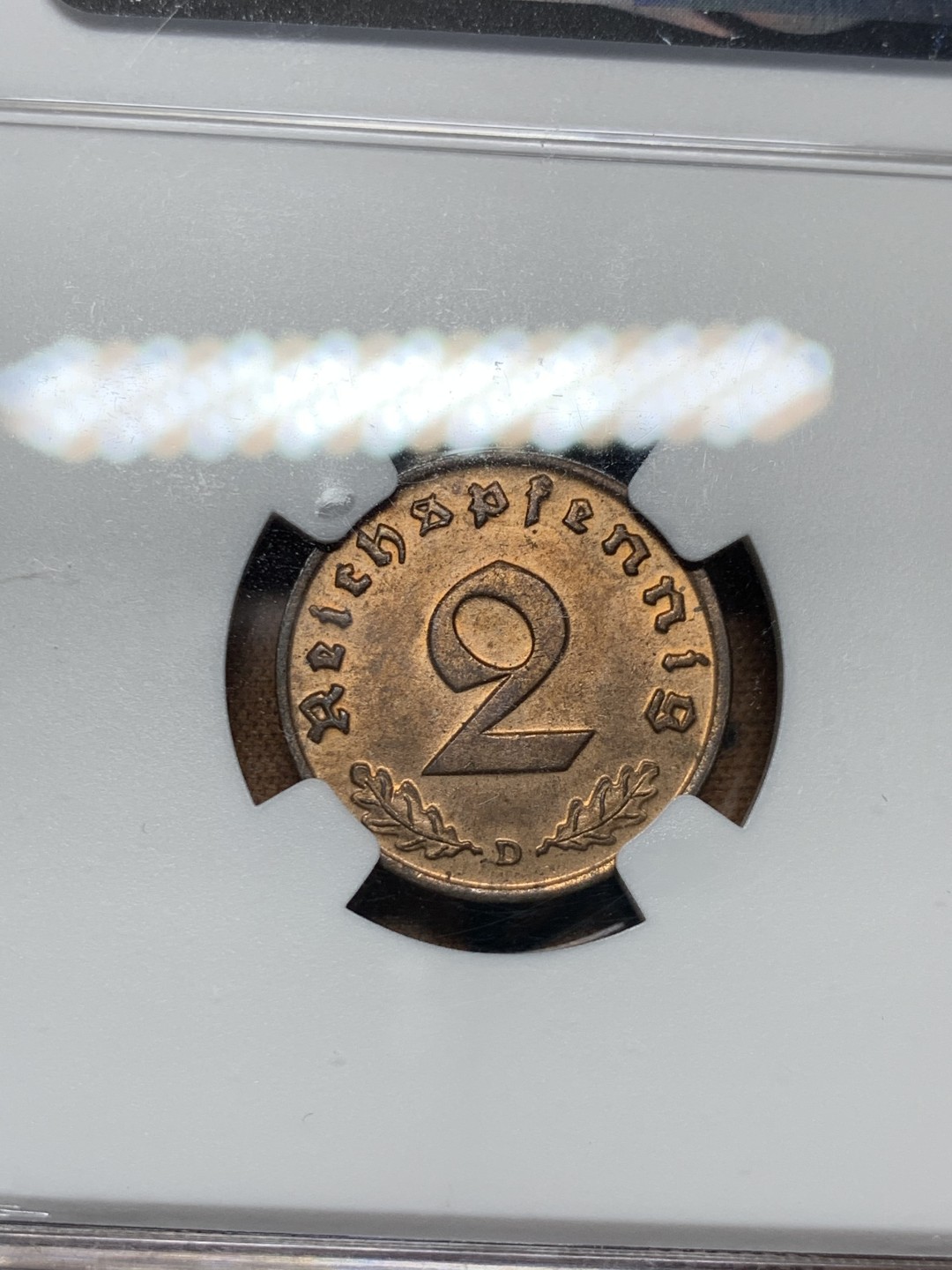 《竞宝斋》第38场-本周一 （全场顺丰包邮） NGC-MS63RB 德国 1937年D 2芬尼 铜币 难得开卷原光！