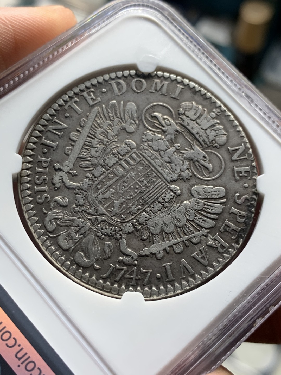 《竞宝斋》第38场-本周一 （全场顺丰包邮） 亚军分 NGC-VF35 意大利托斯卡纳 1747年 佛朗茨一世双头鹰 10宝利大银币 黑包浆 出分稀少