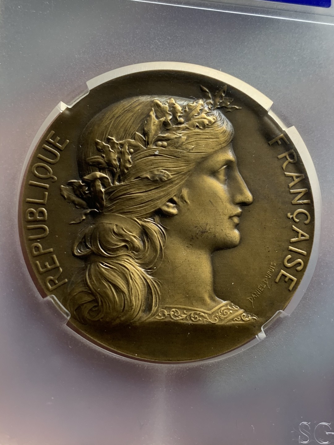 《竞宝斋》第38场-本周一 （全场顺丰包邮） 法国 19世纪末 玛丽安娜 射击节 奖章 50.2mm直径  58.8克 大规格 好细节