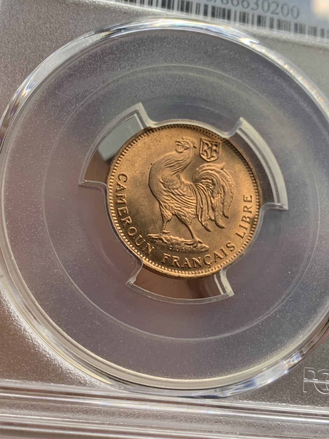 《竞宝斋》第38场-本周一 （全场顺丰包邮） PCGS-MS 66RD 法属喀麦隆1943年50分 铜光充沛 亚军分