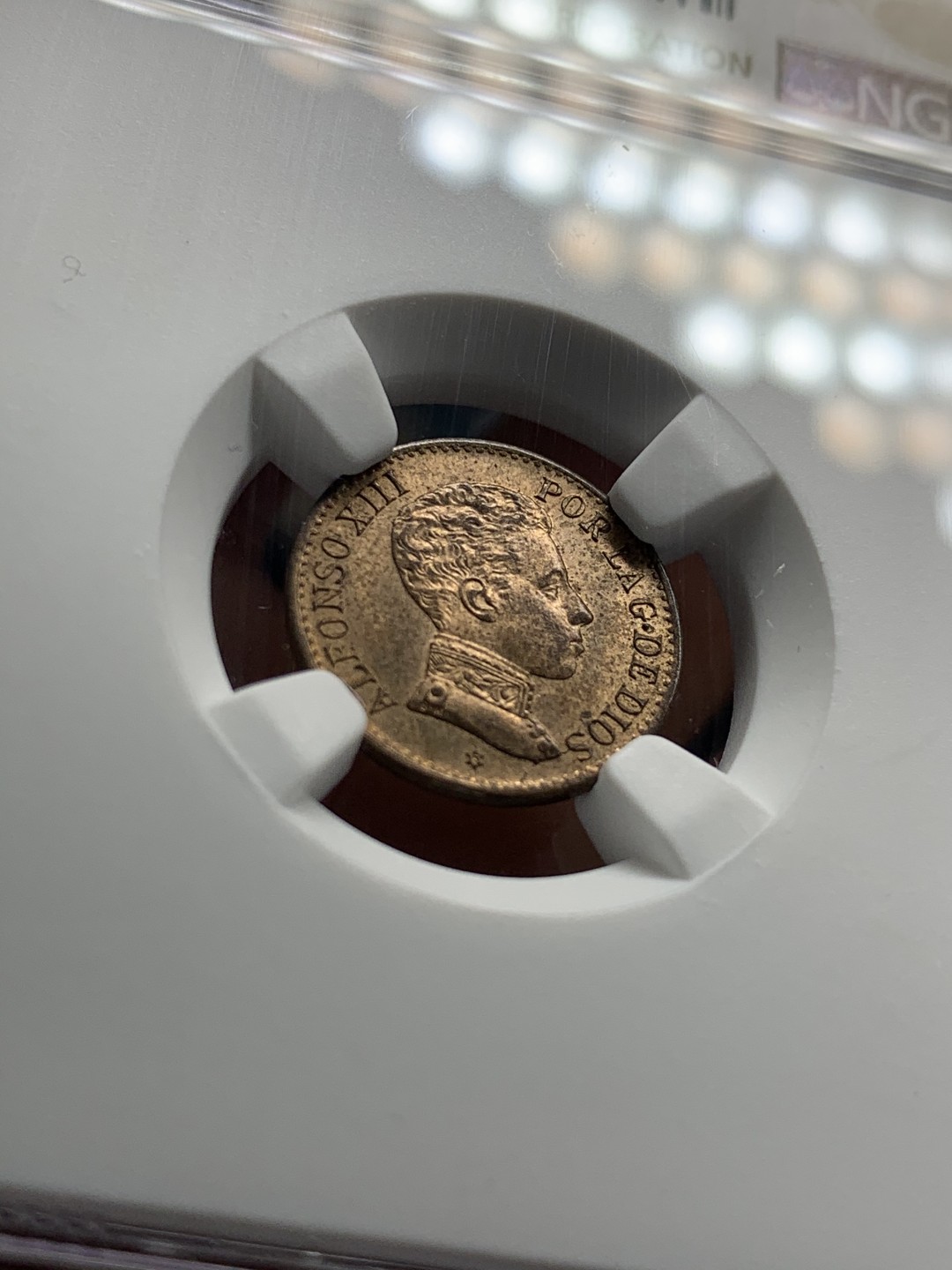 《竞宝斋》第38场-本周一 （全场顺丰包邮） NGC-MS64 西班牙 1906年 阿方索十三世 1分 铜币 辅币高分 难得