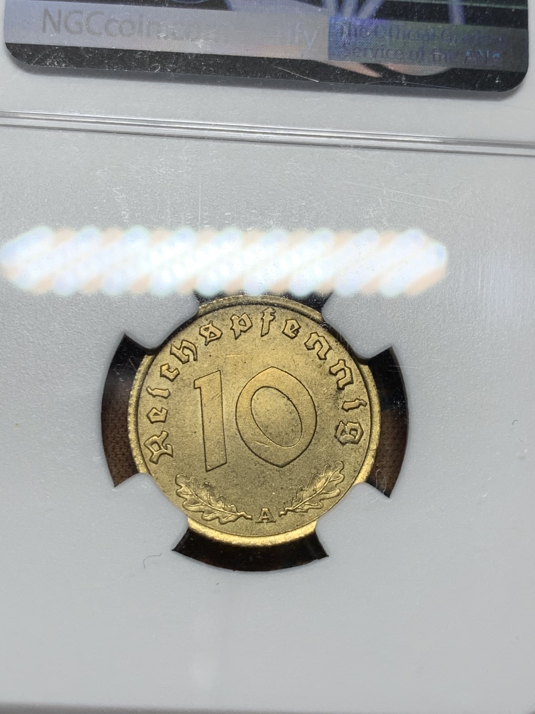 《竞宝斋》第38场-本周一 （全场顺丰包邮） NGC-MS64 德国 1938年A 10芬尼 铜币 难得开卷原光！