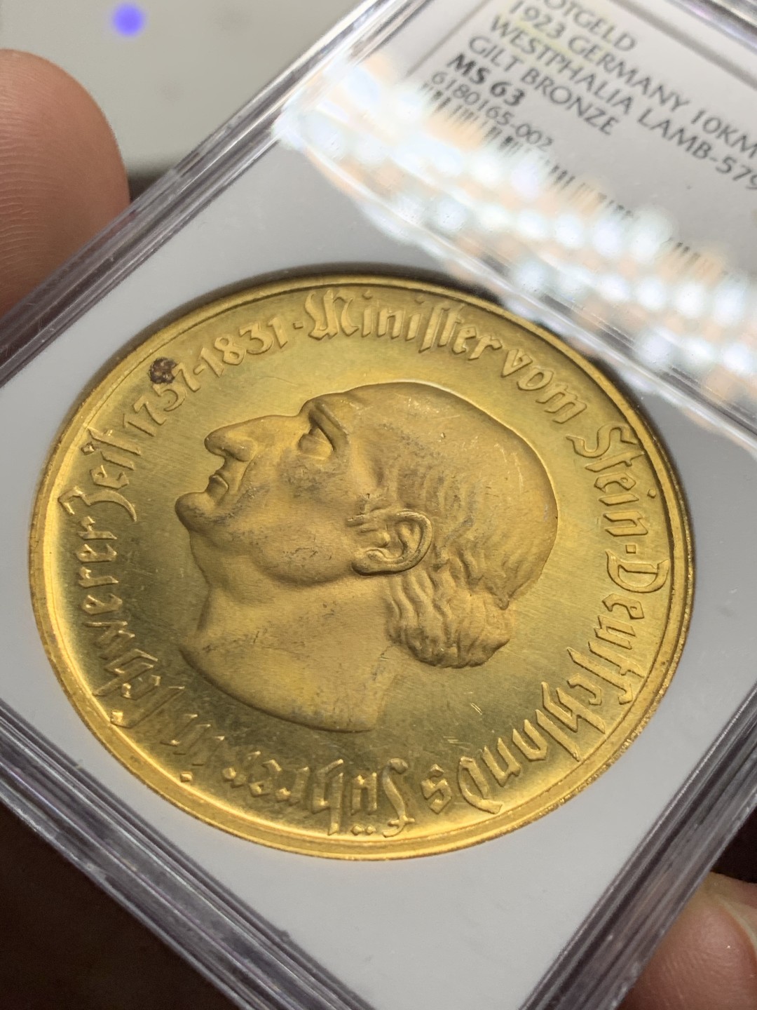 《竞宝斋》第38场-本周一 （全场顺丰包邮） NGC-MS63 德国魏玛共和国 1923年 10000马克 大铜币 非常大气的品种