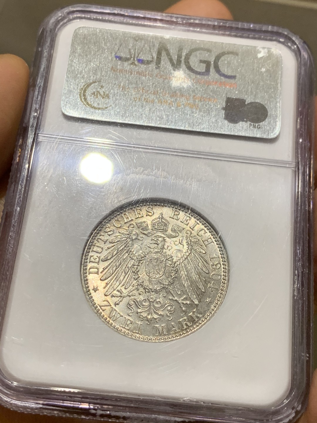 《竞宝斋》第38场-本周一 （全场顺丰包邮） 1904年 NGC MS64德国巴伐利亚奥托2马克银币 老盒严评