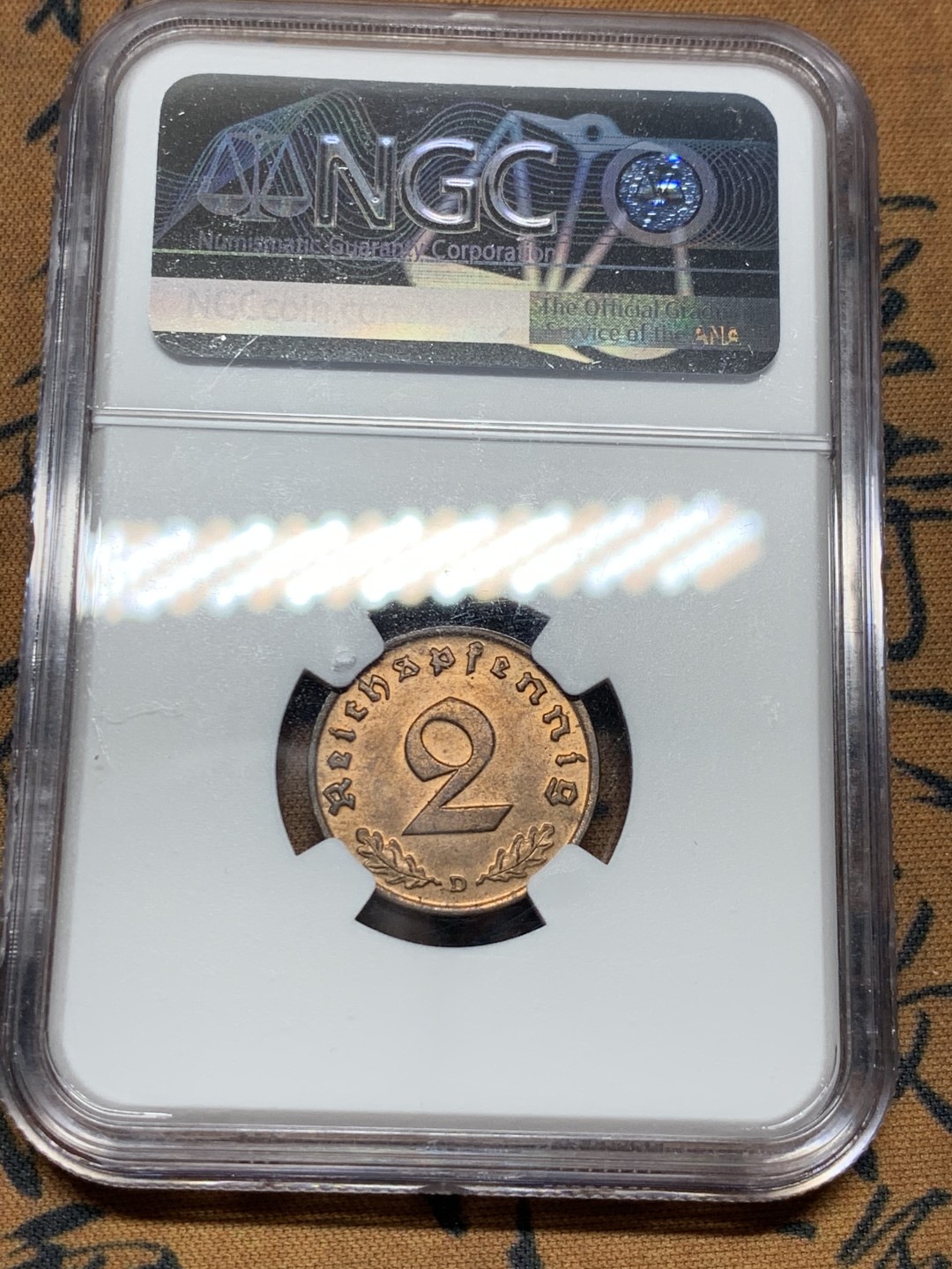 《竞宝斋》第38场-本周一 （全场顺丰包邮） NGC-MS63RB 德国 1937年D 2芬尼 铜币 难得开卷原光！