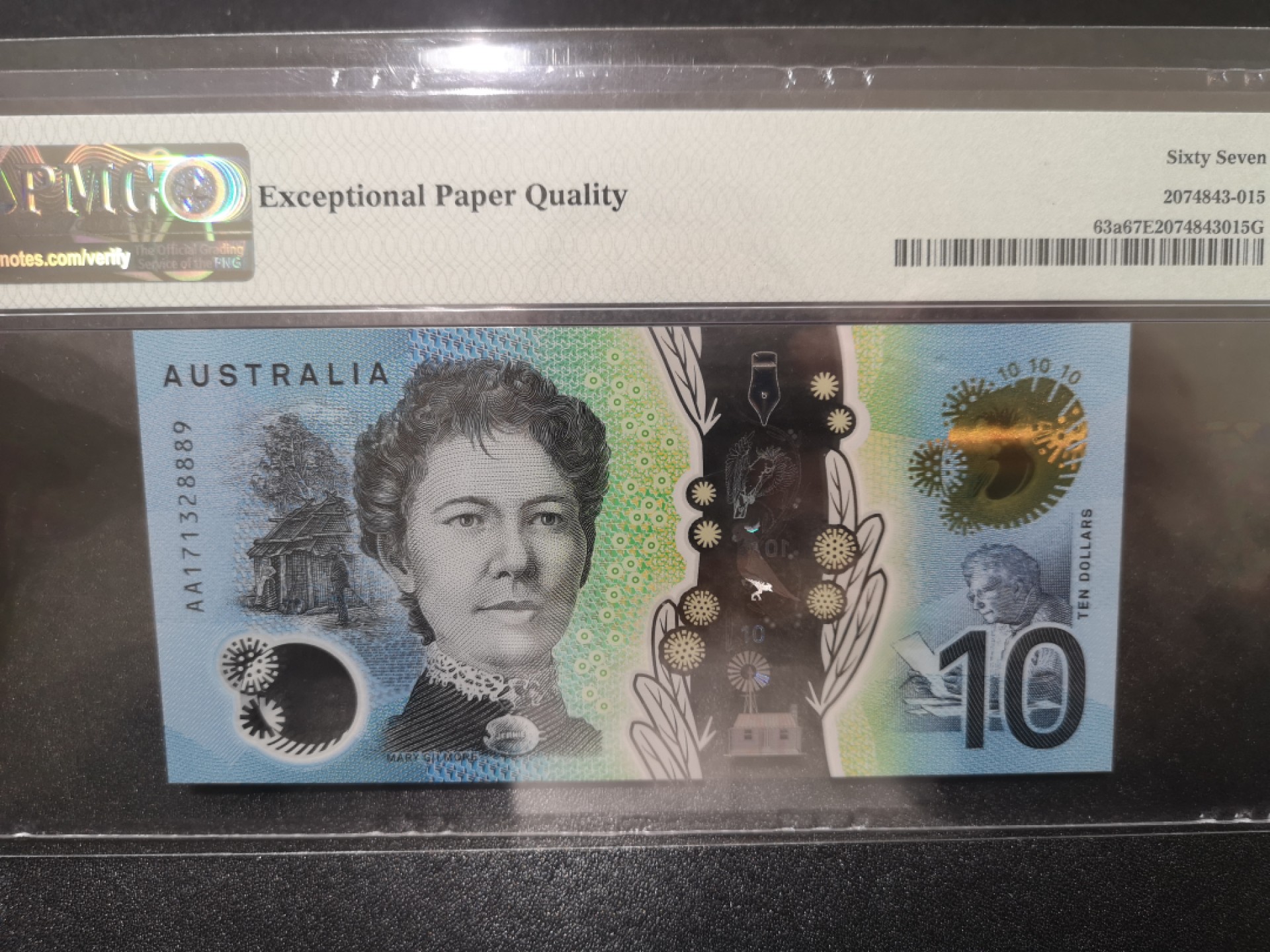 《外钞收藏家》第一百七十期拍卖（本期59件） 2017年澳大利亚10元 PMG67 AA首发冠 无47靓号