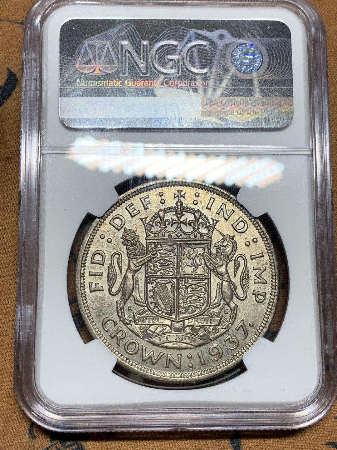 《竞宝斋》第38场-本周一 （全场顺丰包邮） NGC-MS62 英国1937年乔治六世1克朗银币 加冕纪念币