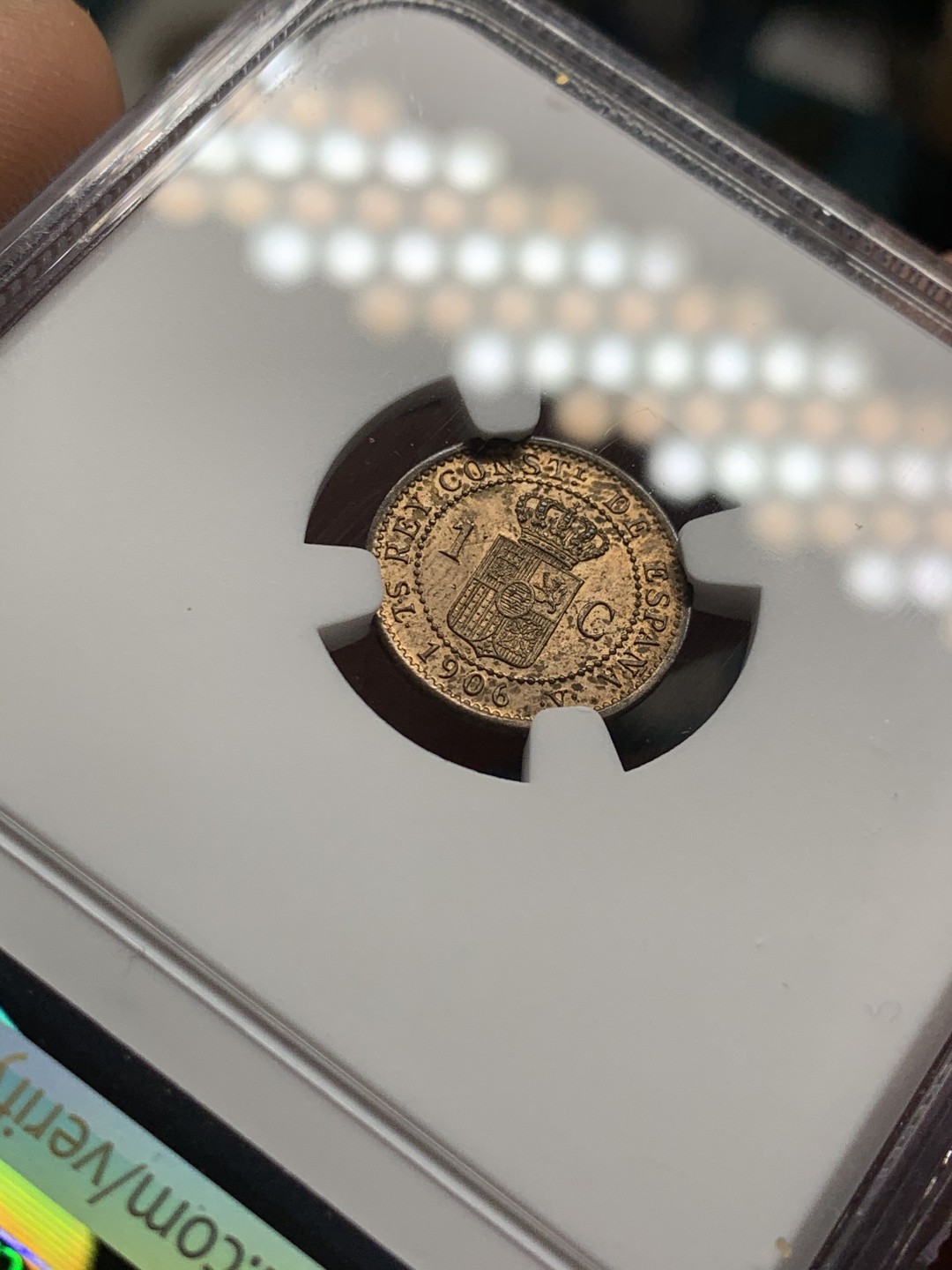 《竞宝斋》第38场-本周一 （全场顺丰包邮） NGC-MS64 西班牙 1906年 阿方索十三世 1分 铜币 辅币高分 难得