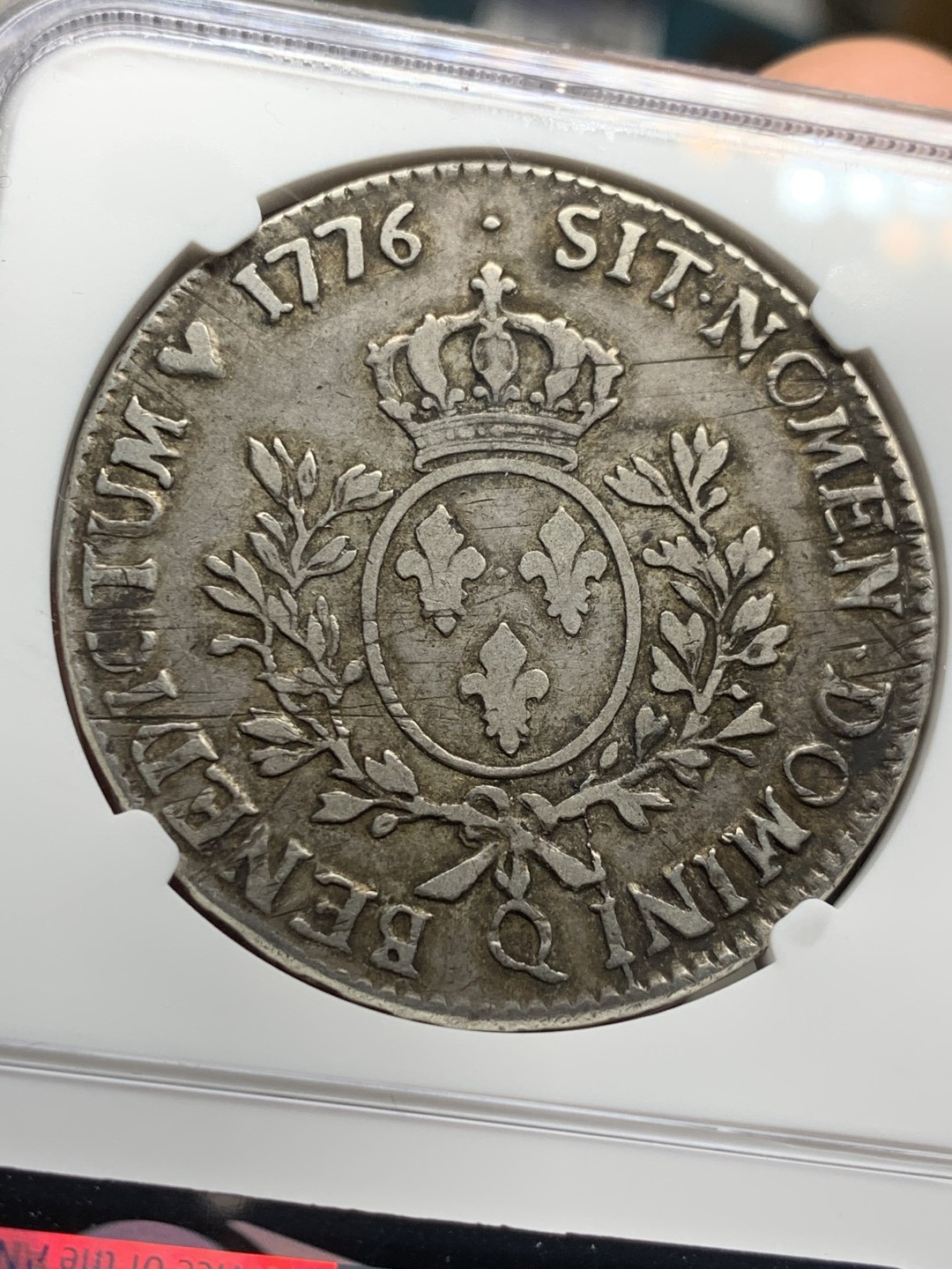 《竞宝斋》第38场-本周一 （全场顺丰包邮） NGC-VF35 法国 1776-Q年 路易十六 佩皮尼昂造币厂 老ECU 大银币 传世黑包浆