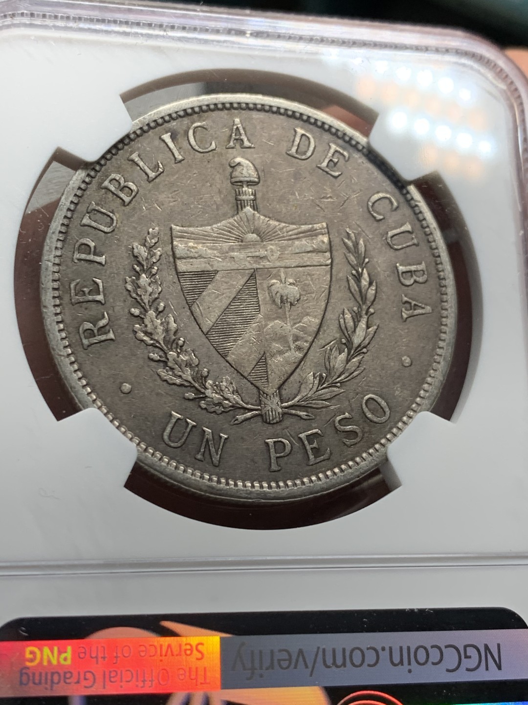 《竞宝斋》第38场-本周一 （全场顺丰包邮） NGC-XF 古巴 1933年 大五星 1比索 大银币 这样的包浆居然说有洗 还有没有天理