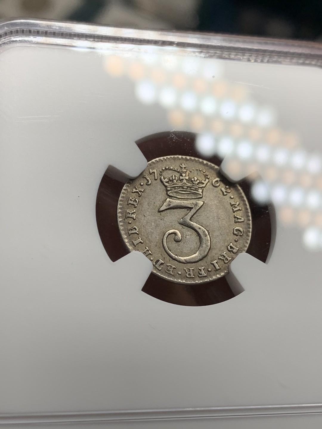 《竞宝斋》第38场-本周一 （全场顺丰包邮） NGC-AU53 英国 1762年 乔治三世 三便士 原味洗脚币 给分不容易