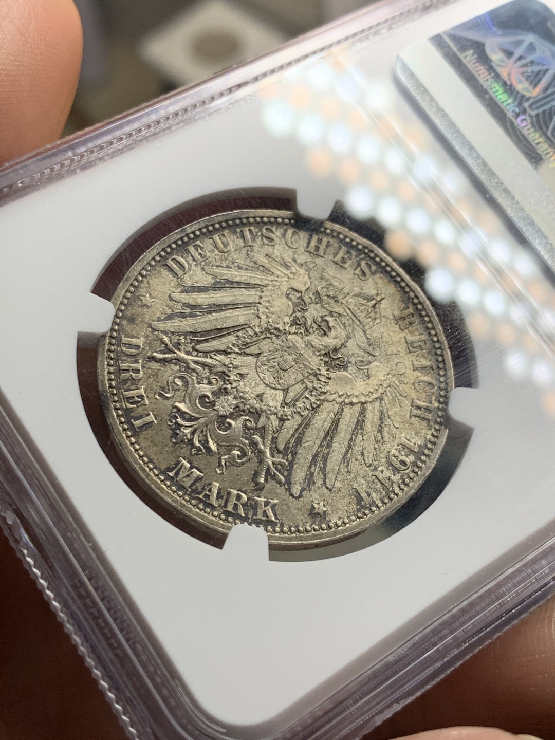 《竞宝斋》第38场-本周一 （全场顺丰包邮） NGC-MS63 德国巴伐利亚1911年3马克 银币 深五彩