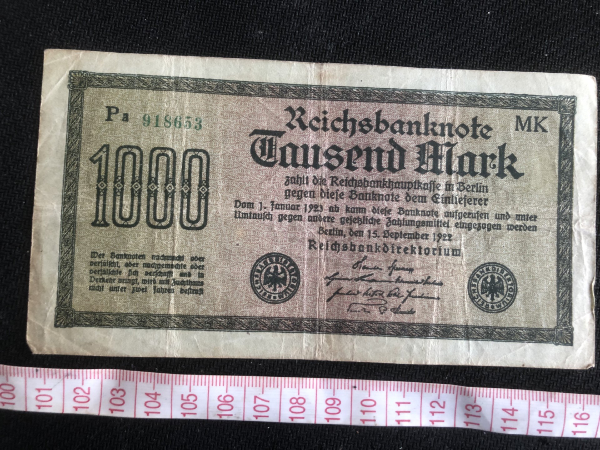【保诚微拍】第17期  $ 纸币专场 $【自动拍卖】【全场包邮】【佣金3.99元/件】 【纸币】德国 1922年 1000马克 水印5