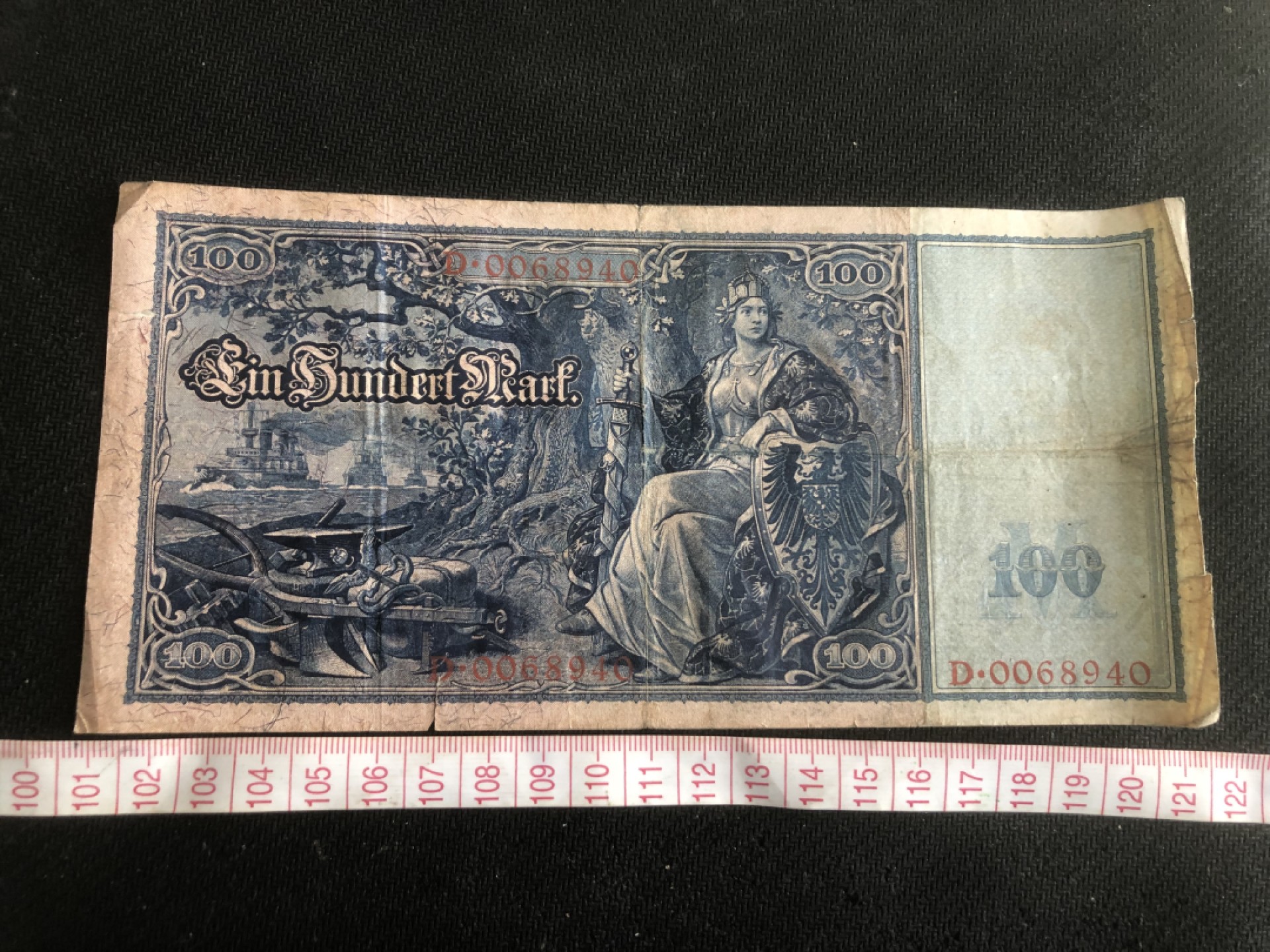 【保诚微拍】第17期  $ 纸币专场 $【自动拍卖】【全场包邮】【佣金3.99元/件】 【纸币】德国 1910年 100马克 红色字轨 德国女神 