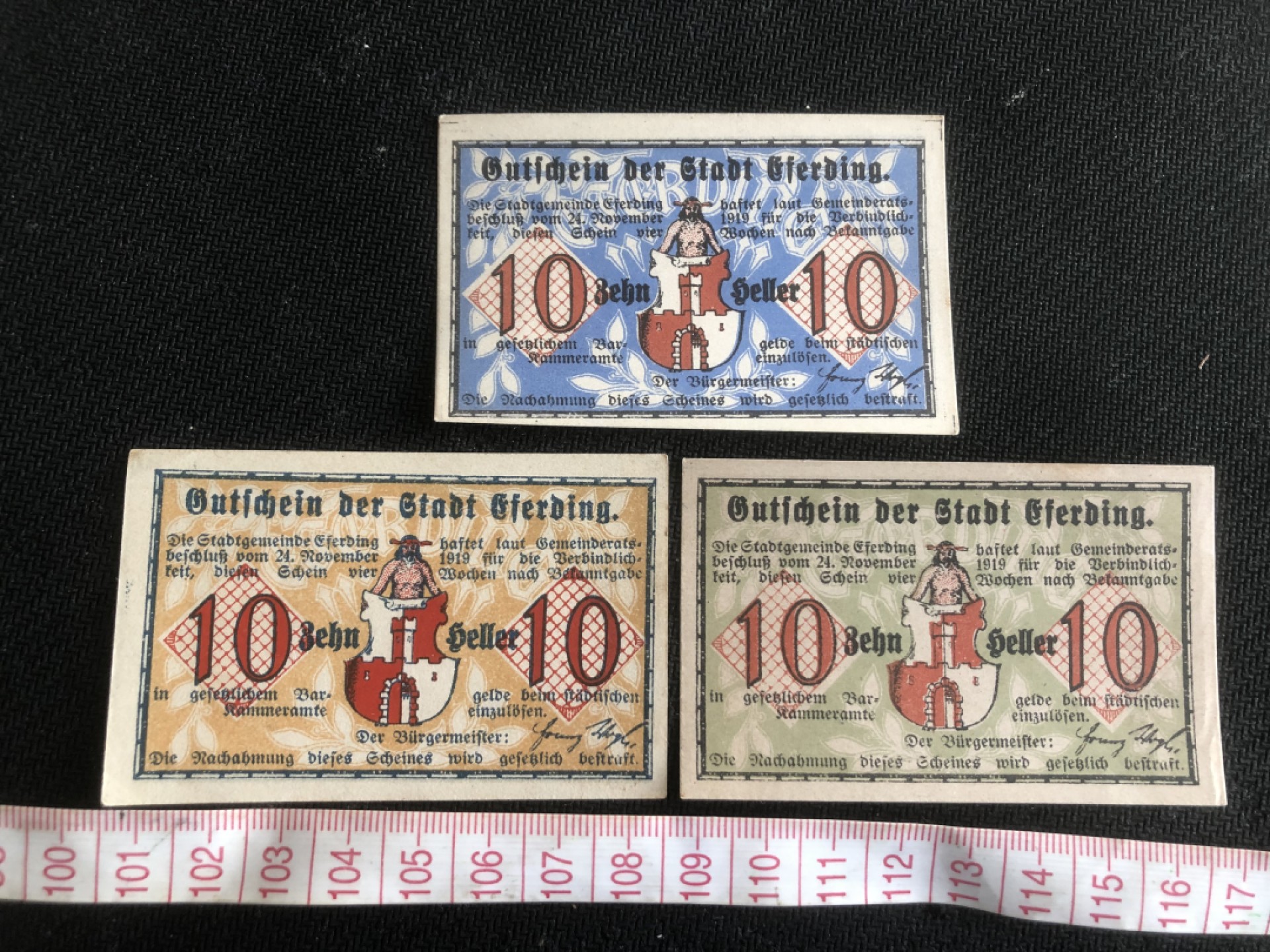 【保诚微拍】第17期  $ 纸币专场 $【自动拍卖】【全场包邮】【佣金3.99元/件】 【纸币】【德国紧急时期纸币】#105 10赫勒 三枚