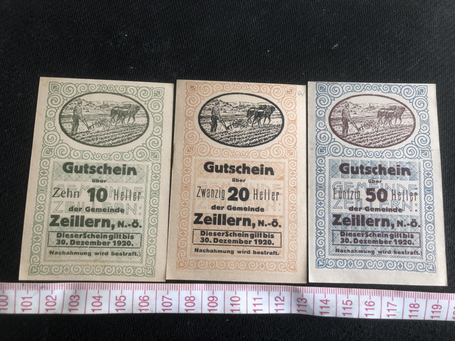 【保诚微拍】第17期  $ 纸币专场 $【自动拍卖】【全场包邮】【佣金3.99元/件】 【纸币】【德国紧急时期纸币】#108 10/20/50 赫勒 三枚