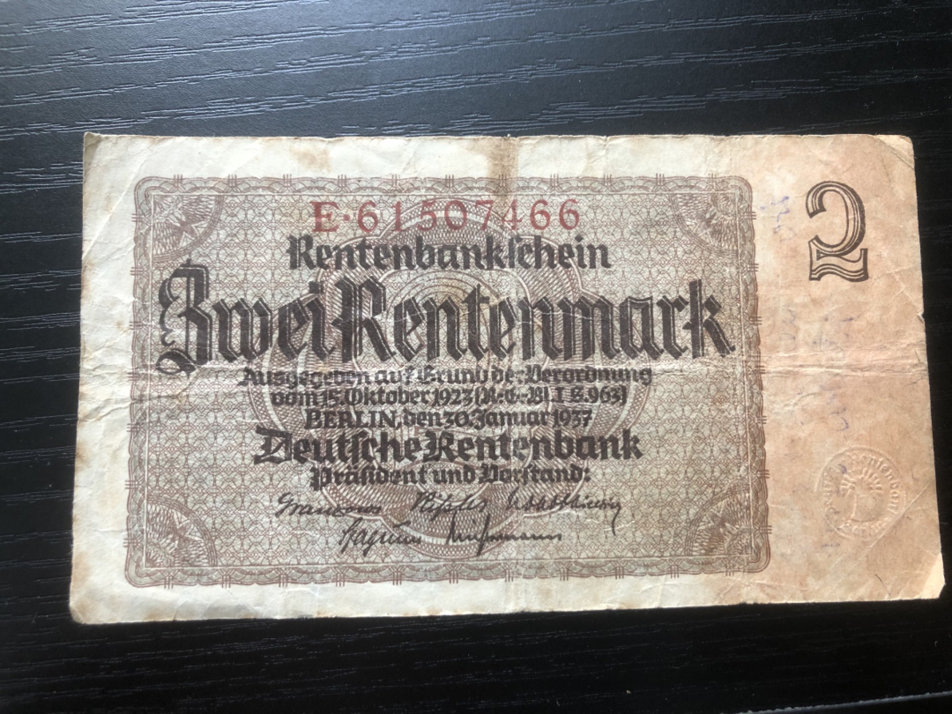 【保诚微拍】第17期  $ 纸币专场 $【自动拍卖】【全场包邮】【佣金3.99元/件】 【纸币】德国 1937年 2马克 纸币 流通品