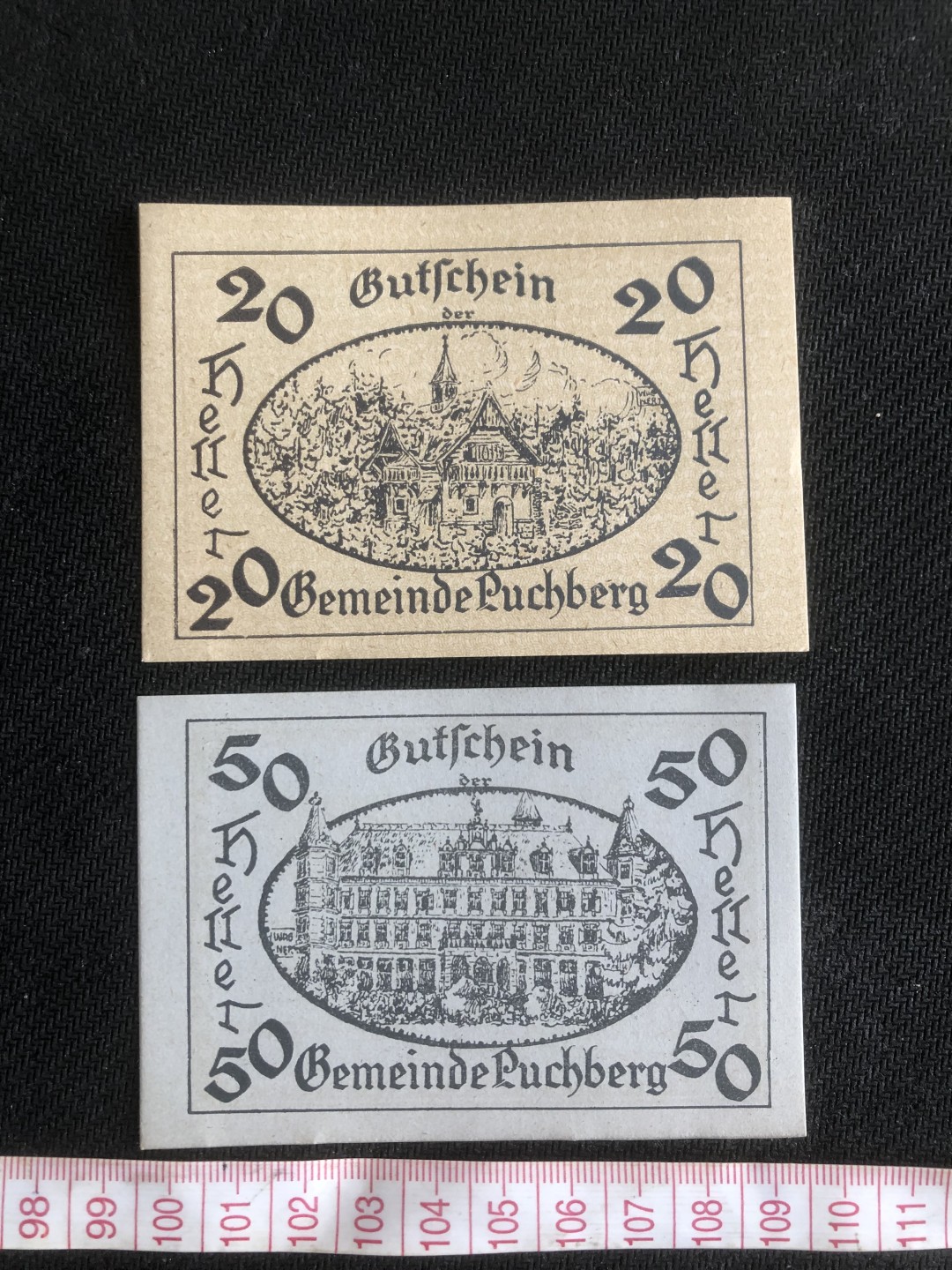 【保诚微拍】第17期  $ 纸币专场 $【自动拍卖】【全场包邮】【佣金3.99元/件】 【纸币】【德国紧急时期纸币】#102  1921年 20/50 赫勒 两枚 城堡