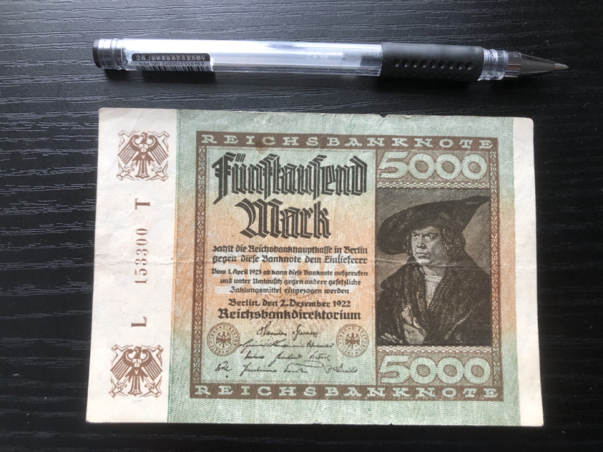 【保诚微拍】第17期  $ 纸币专场 $【自动拍卖】【全场包邮】【佣金3.99元/件】 【纸币】德国 1922年 5000马克 纸币 流通品