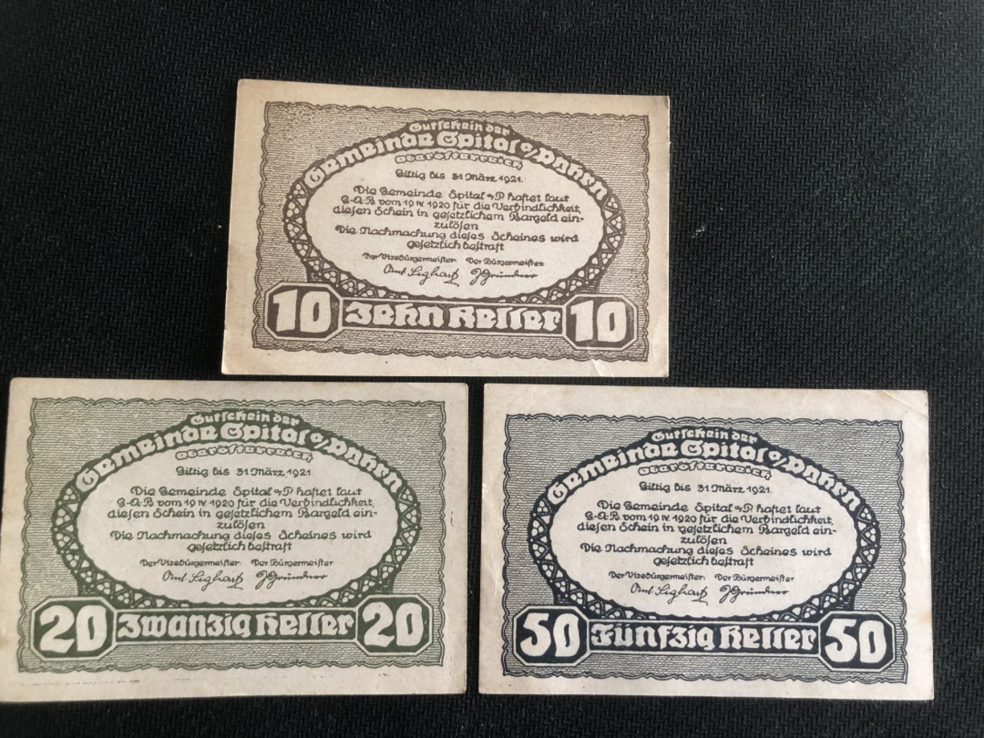 【保诚微拍】第17期  $ 纸币专场 $【自动拍卖】【全场包邮】【佣金3.99元/件】 【纸币】【德国紧急时期纸币】#106 10/20/50 赫勒 三枚