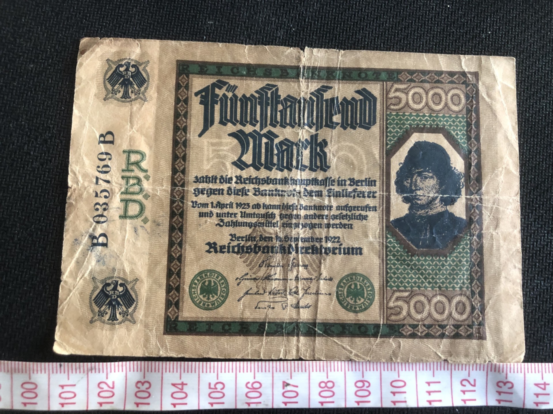 【保诚微拍】第17期  $ 纸币专场 $【自动拍卖】【全场包邮】【佣金3.99元/件】 【纸币】德国 1922年 5000马克 