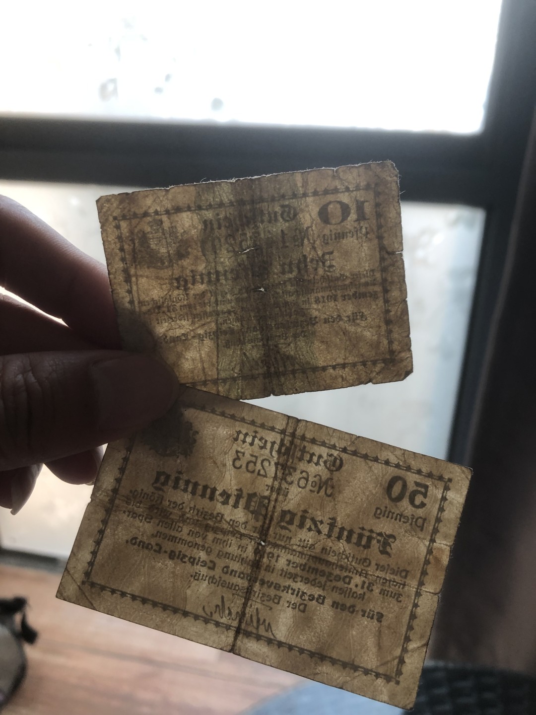 【保诚微拍】第17期  $ 纸币专场 $【自动拍卖】【全场包邮】【佣金3.99元/件】 【纸币】【德国紧急时期纸币】#43 德国 1919年10芬尼、5芬尼 两枚 有编号 旧 单面