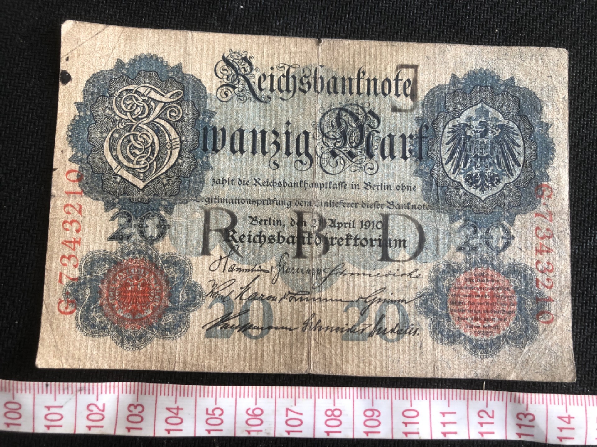 【保诚微拍】第17期  $ 纸币专场 $【自动拍卖】【全场包邮】【佣金3.99元/件】 【纸币】德国 1910年 20马克 红色字轨