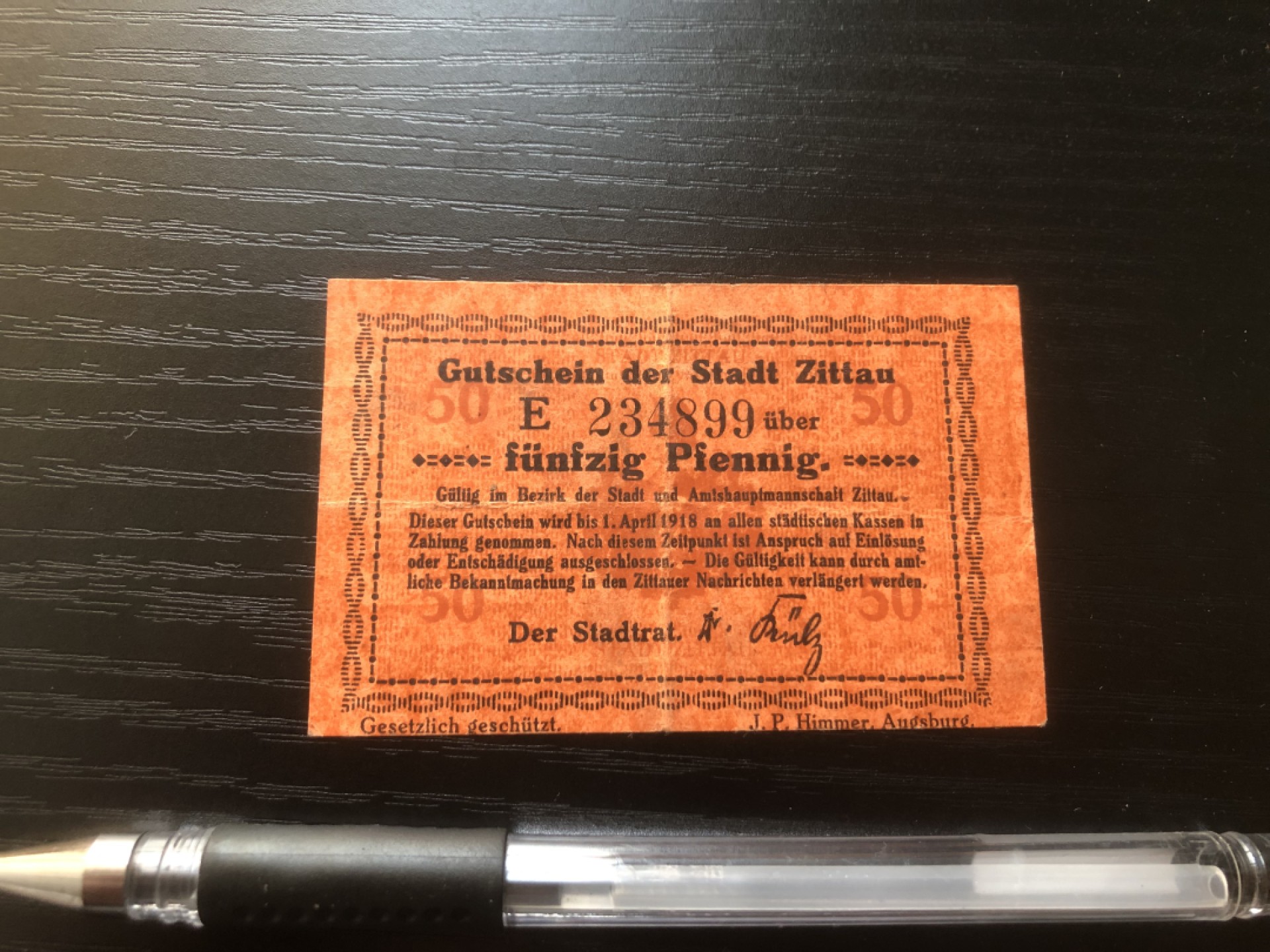 【保诚微拍】第17期  $ 纸币专场 $【自动拍卖】【全场包邮】【佣金3.99元/件】 【纸币】【德国紧急时期纸币】# 76 1918年 50芬尼 棕红色 纸张  单面印刷 有编号