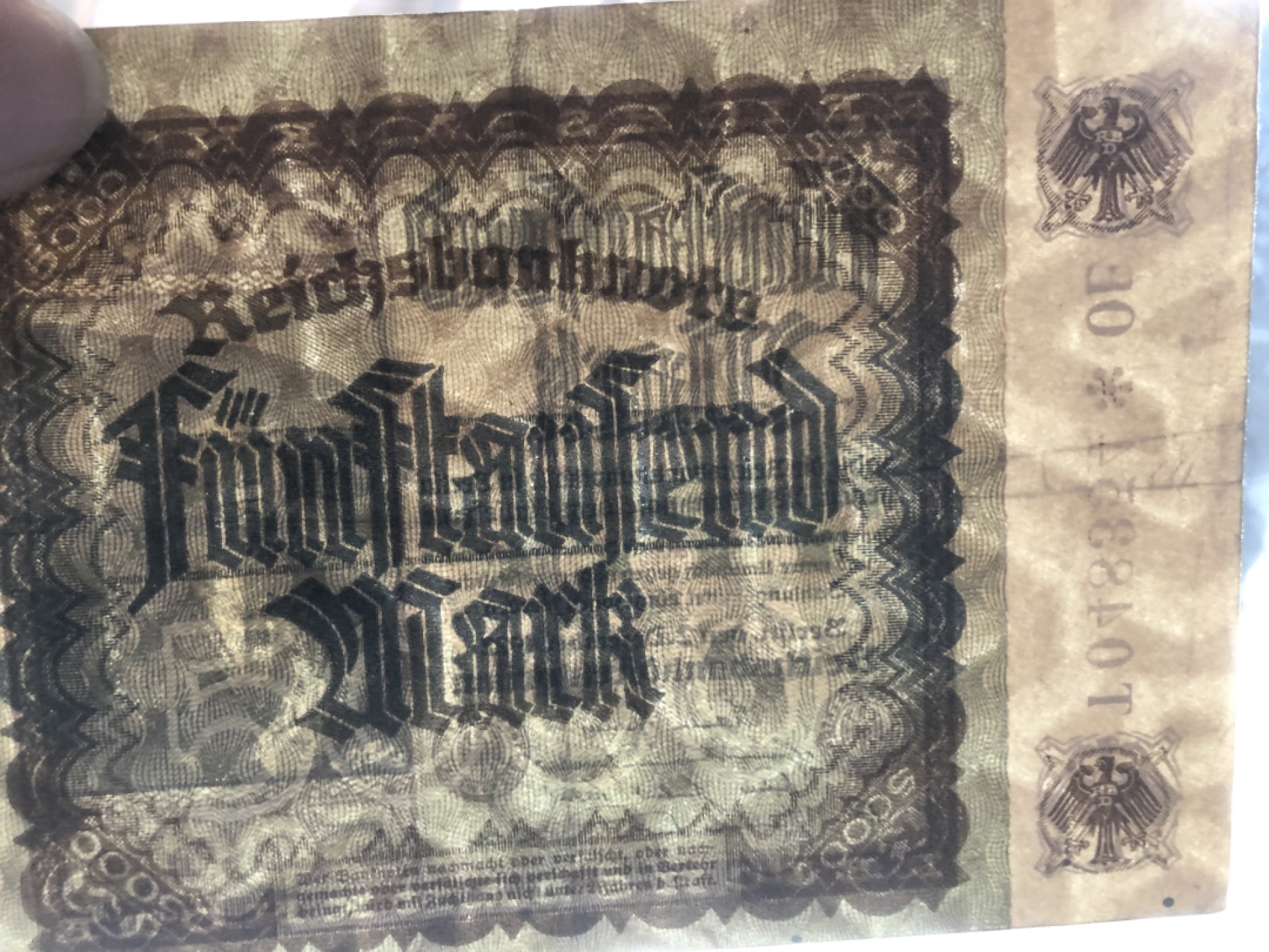 【保诚微拍】第17期  $ 纸币专场 $【自动拍卖】【全场包邮】【佣金3.99元/件】 【纸币】德国 1922年 5000马克 