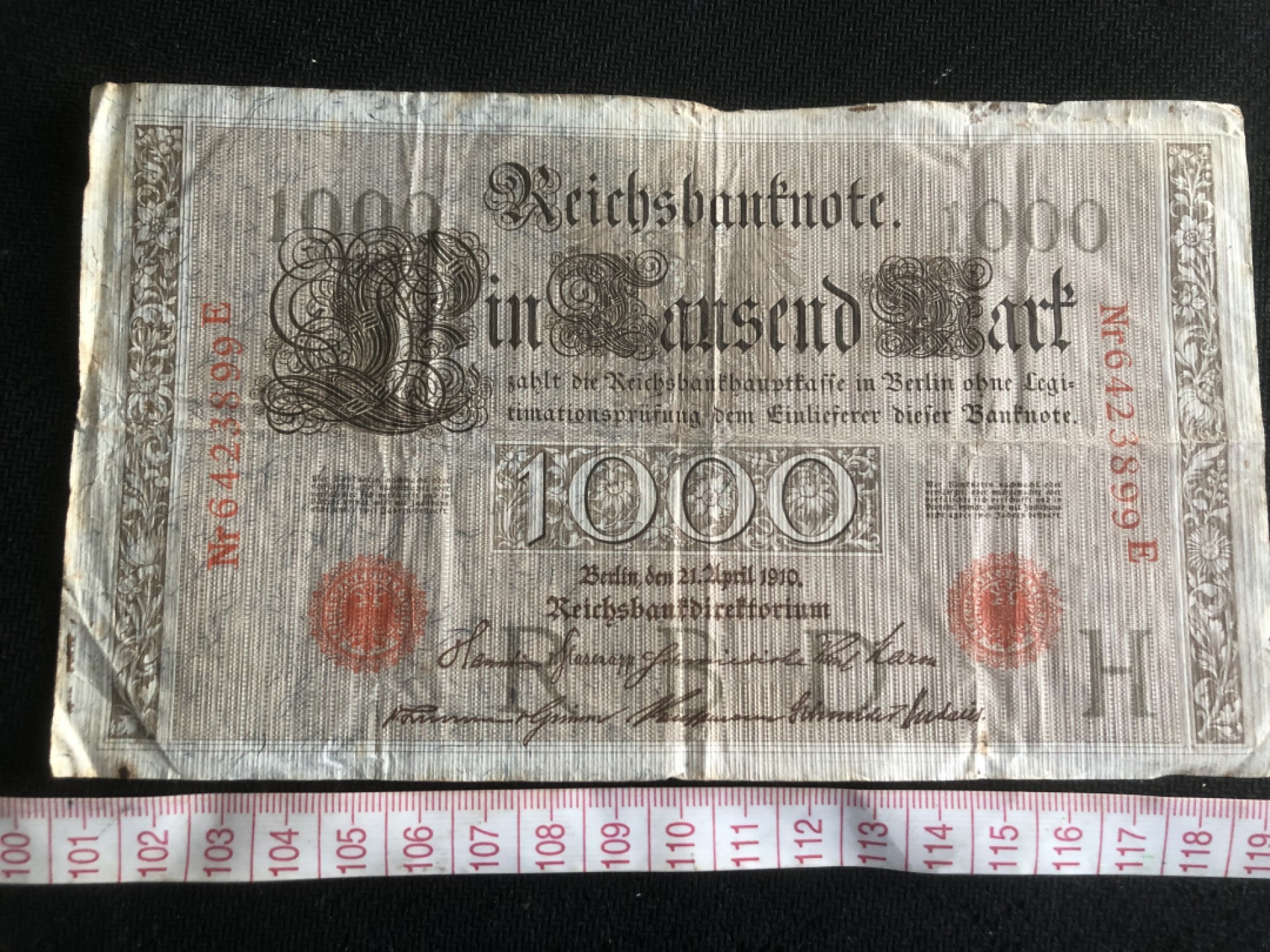 【保诚微拍】第17期  $ 纸币专场 $【自动拍卖】【全场包邮】【佣金3.99元/件】 【纸币】德国 1910年 1000马克 红色字轨   红色印章