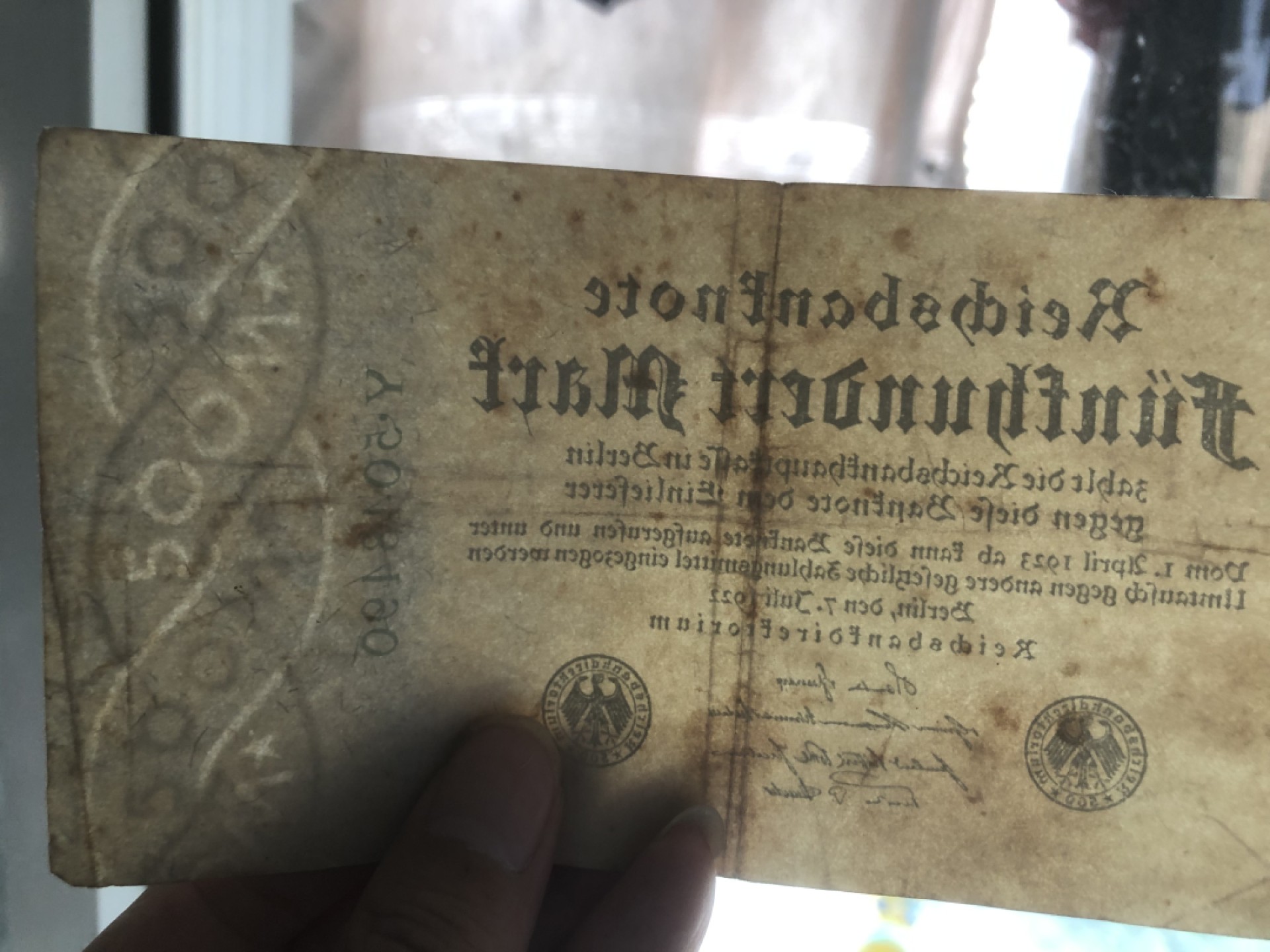 【保诚微拍】第17期  $ 纸币专场 $【自动拍卖】【全场包邮】【佣金3.99元/件】 【纸币】德国 1922年 500 马克   单面 水印