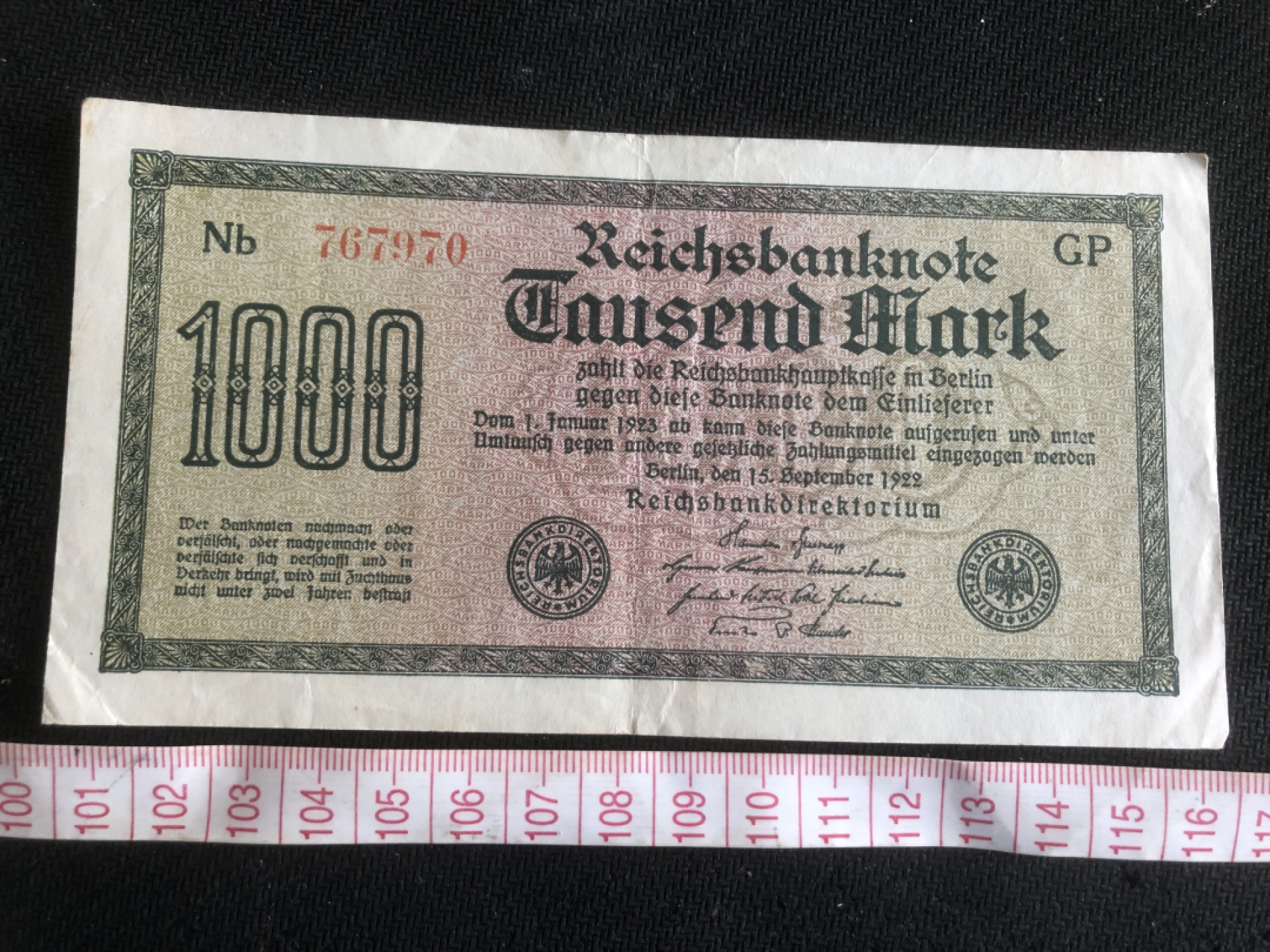 【保诚微拍】第17期  $ 纸币专场 $【自动拍卖】【全场包邮】【佣金3.99元/件】 【纸币】德国 1922年 1000马克 水印1