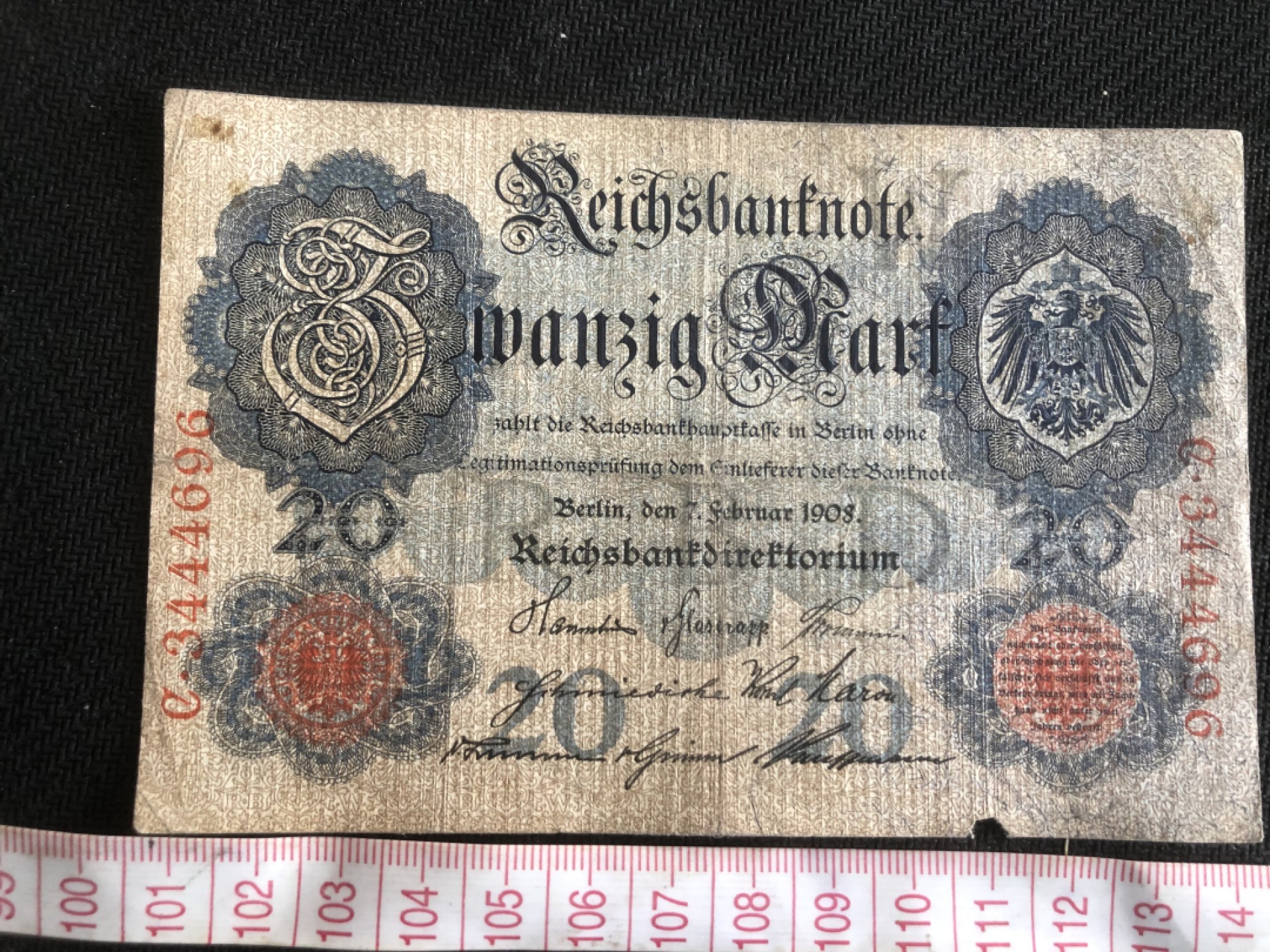 【保诚微拍】第17期  $ 纸币专场 $【自动拍卖】【全场包邮】【佣金3.99元/件】 【纸币】德国 1908年 20马克 红色字轨
