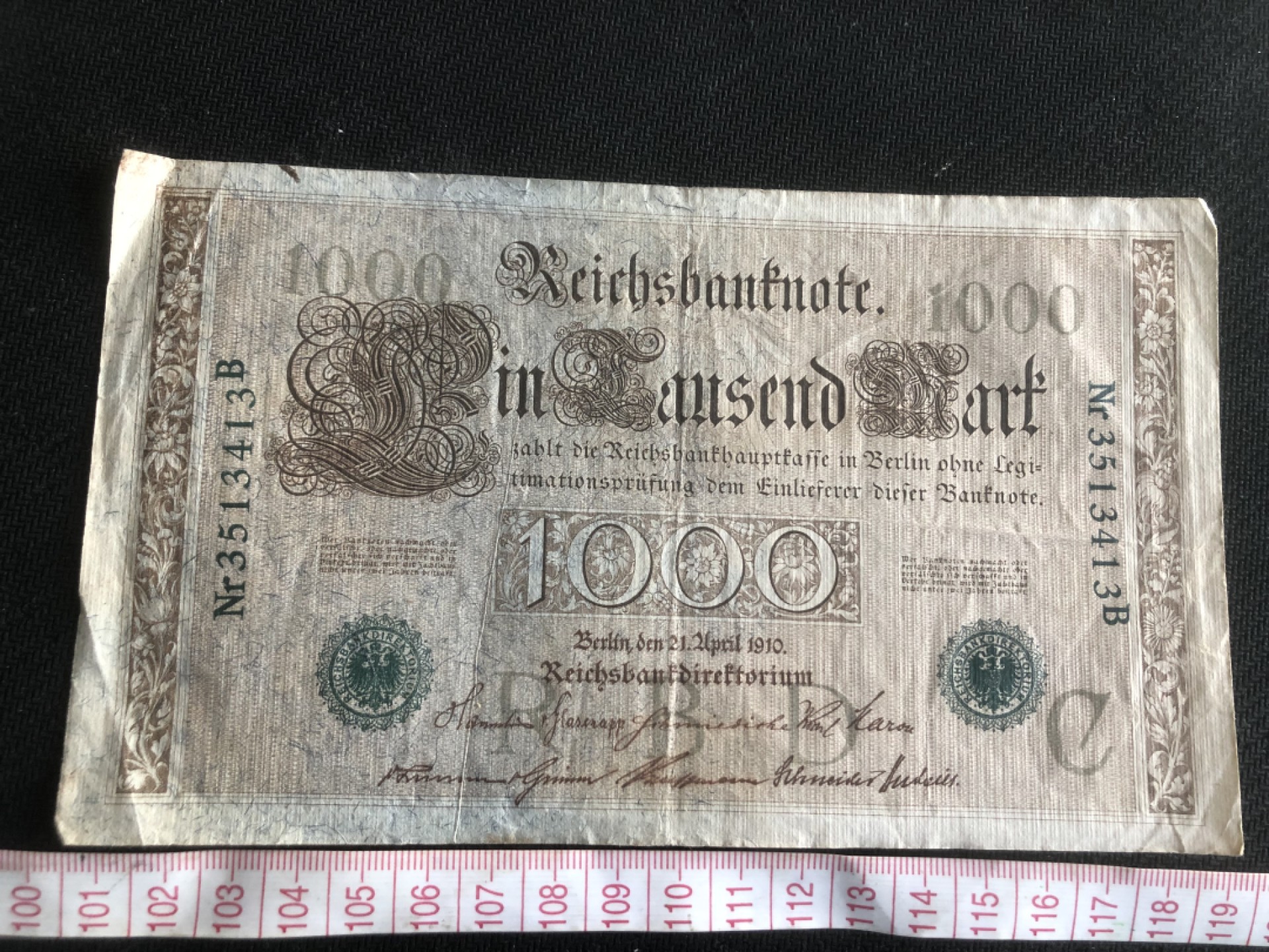 【保诚微拍】第17期  $ 纸币专场 $【自动拍卖】【全场包邮】【佣金3.99元/件】 【纸币】德国 1910年 1000马克 黑色字轨  黑色银章