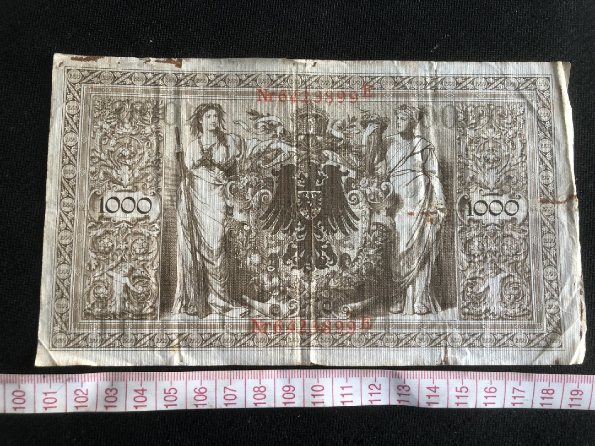 【保诚微拍】第17期  $ 纸币专场 $【自动拍卖】【全场包邮】【佣金3.99元/件】 【纸币】德国 1910年 1000马克 红色字轨   红色印章