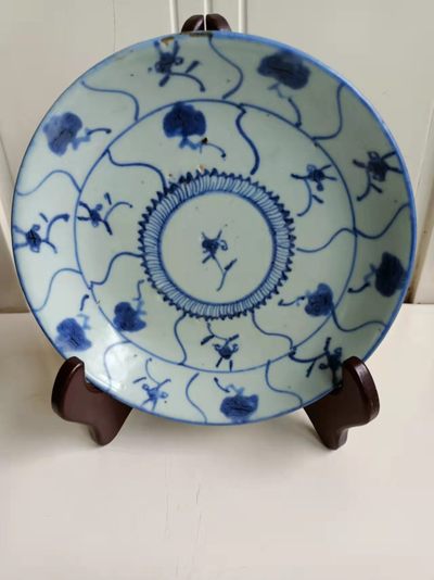 清代灵芝纹青花盘 - 清代灵芝纹青花盘