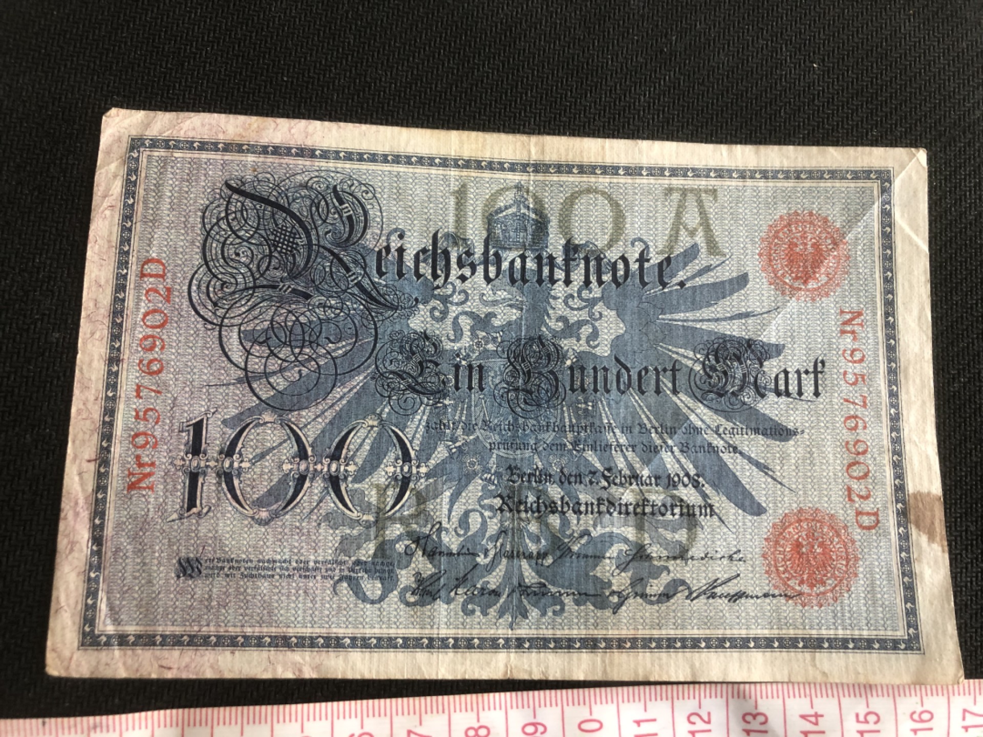 【保诚微拍】第17期  $ 纸币专场 $【自动拍卖】【全场包邮】【佣金3.99元/件】 【纸币】德国 1908年 100马克 红色字轨