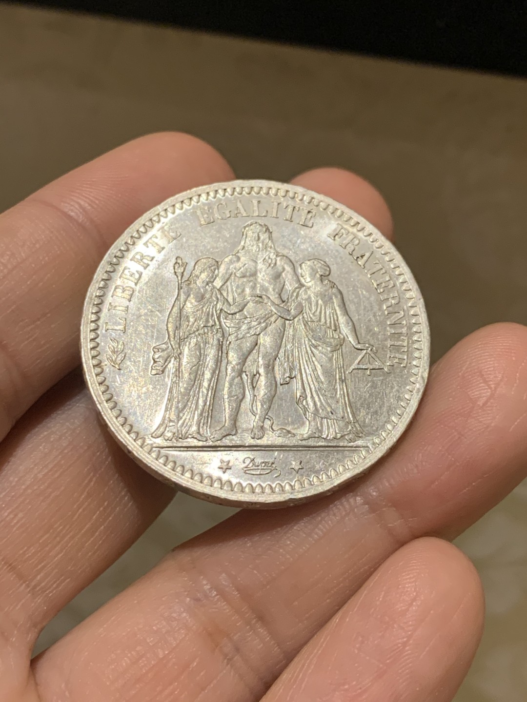 《竞宝斋》第38场-本周一 （全场顺丰包邮） 重拍！法国1873-A年 大力神 5法郎 大银币 原光好品 可以自己送评