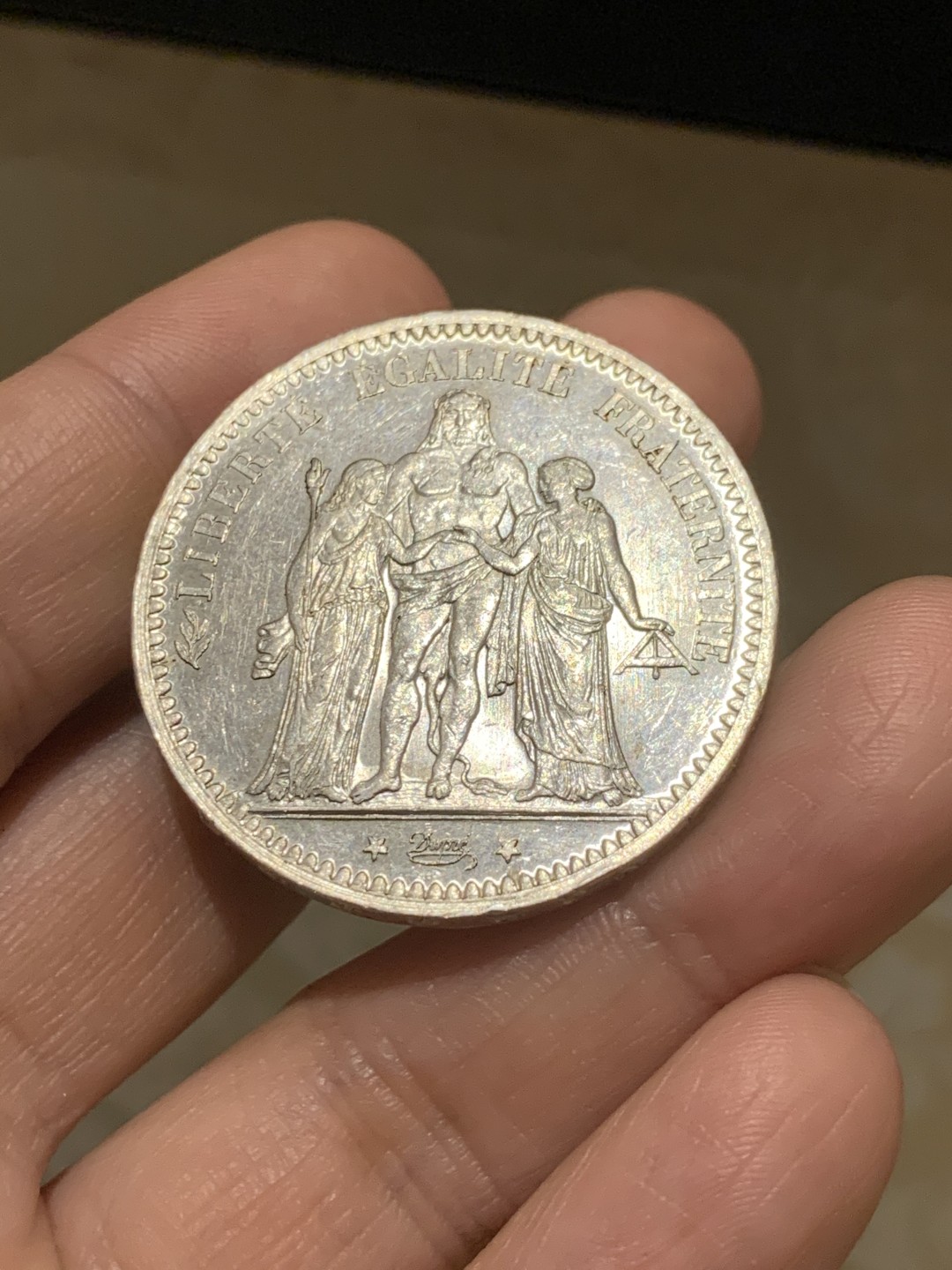 《竞宝斋》第38场-本周一 （全场顺丰包邮） 重拍！法国1873-A年 大力神 5法郎 大银币 原光好品 可以自己送评