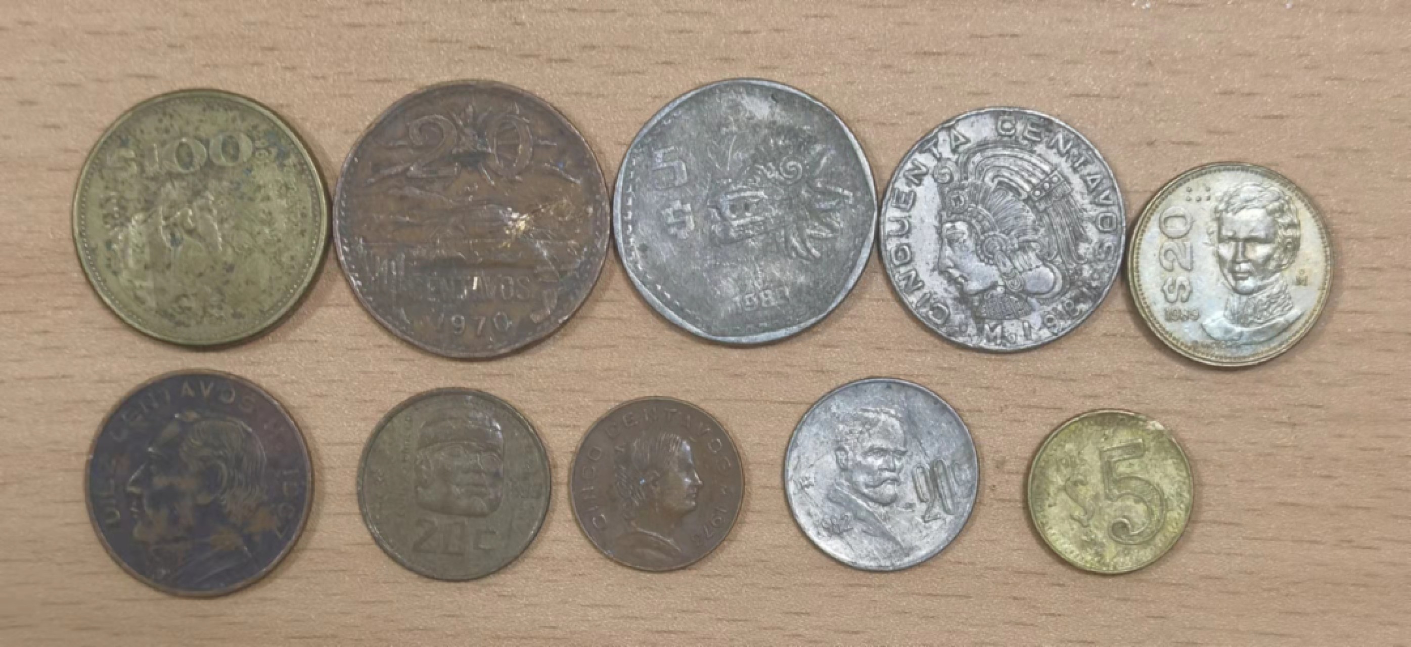 北京马甸外币专卖微拍第七十一期，非贵金属外国纪念币，流通币专场，陆续上新欢迎光临 墨西哥流通旧币10枚
