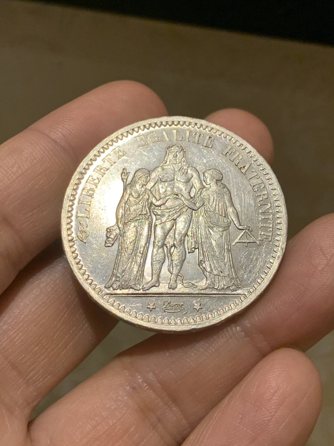 《竞宝斋》第38场-本周一 （全场顺丰包邮） 重拍！法国1873-A年 大力神 5法郎 大银币 原光好品 可以自己送评