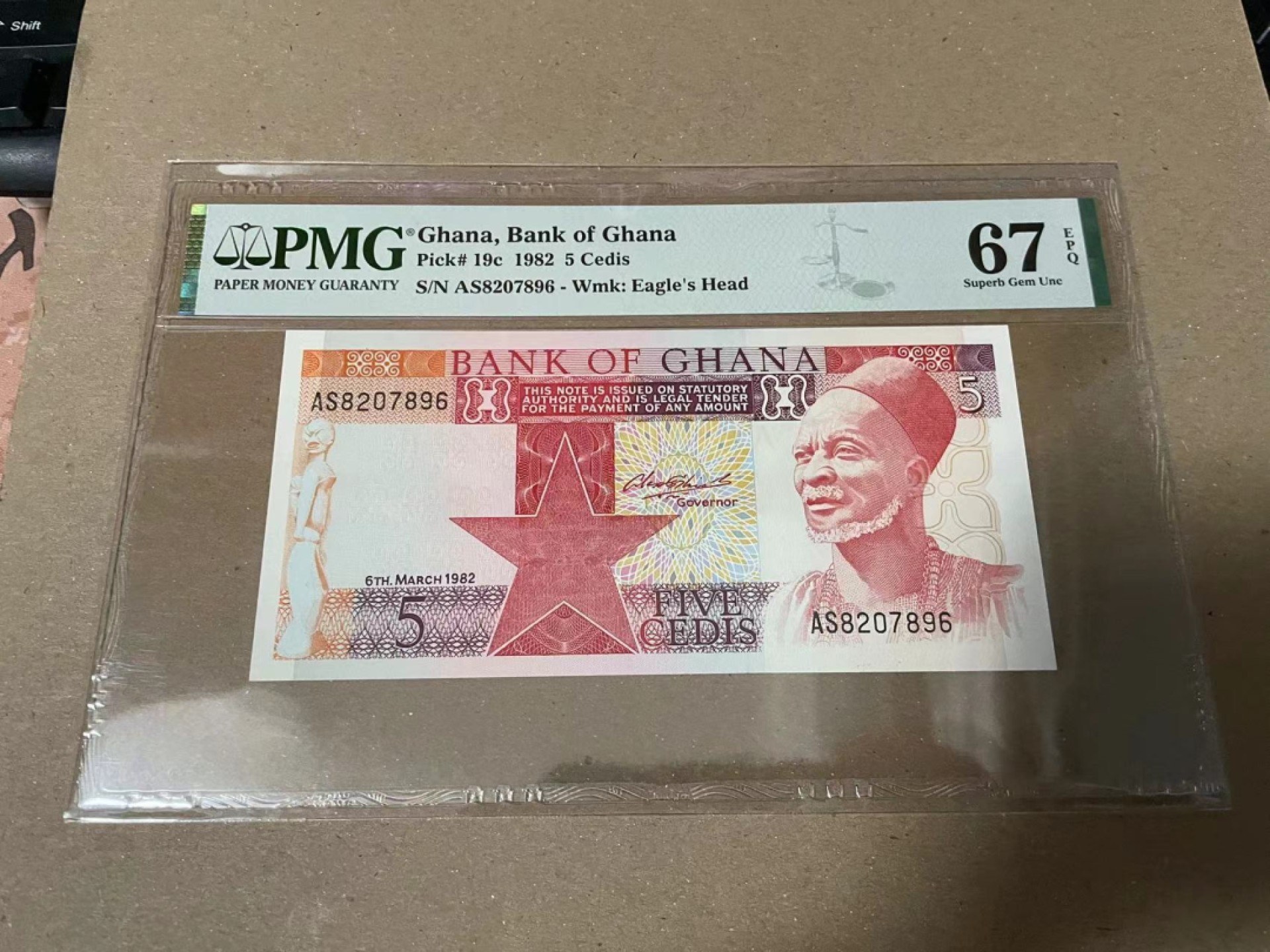 【Blue Auction】✨世界纸币精拍第166期——利奥波德二世（共105拍） 加纳 1982年5塞地 PMG67EPQ 